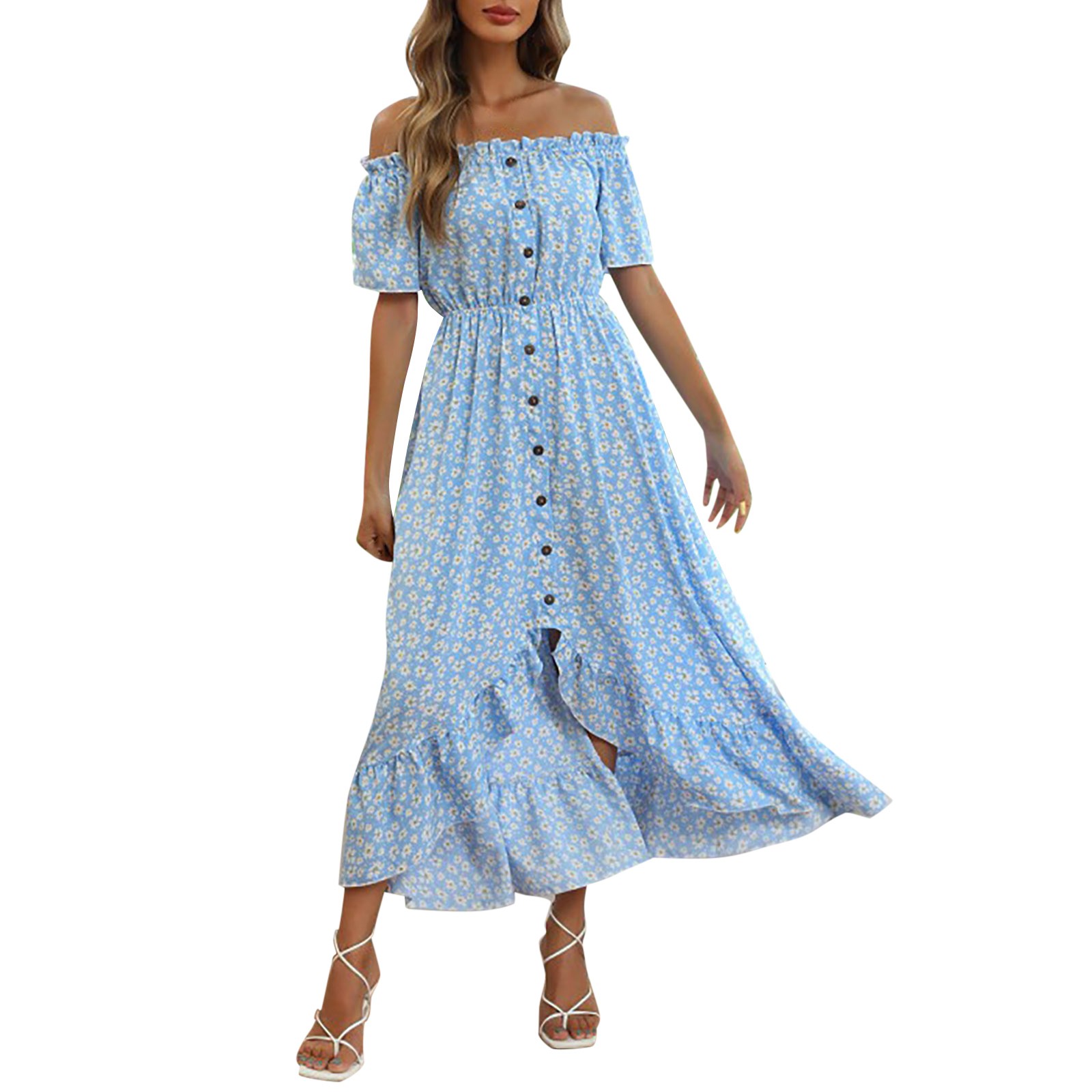 Outfits for Women Party Women Maxi Dresses Off Shoulder Ditsy Floral Print  Short Sleeve Frill A Prom plus Size Dresses for Women - купить по выгодной  цене | AliExpress