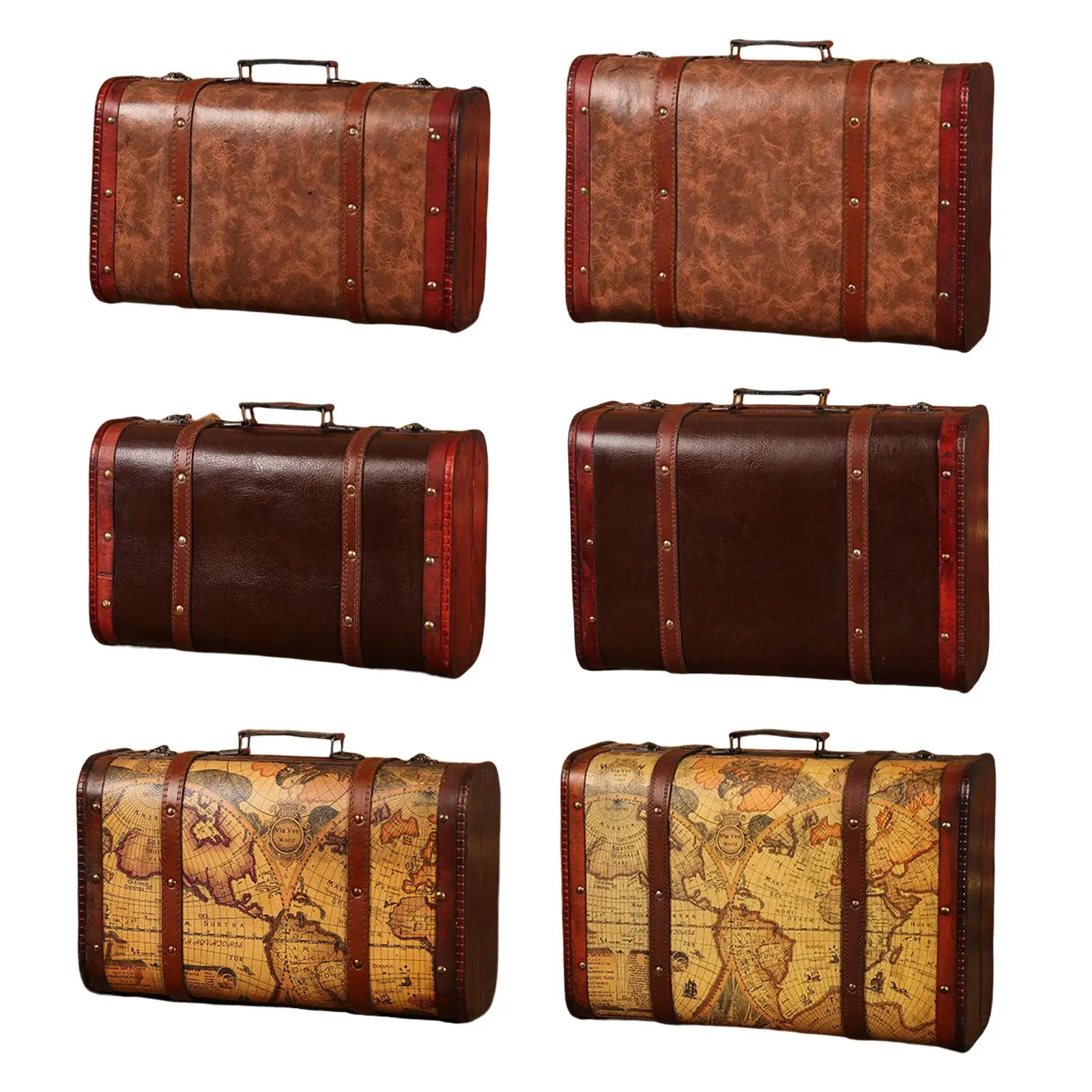 Vintage Suitcase with Handle Portable Wooden Treasure Chests for Shop Window