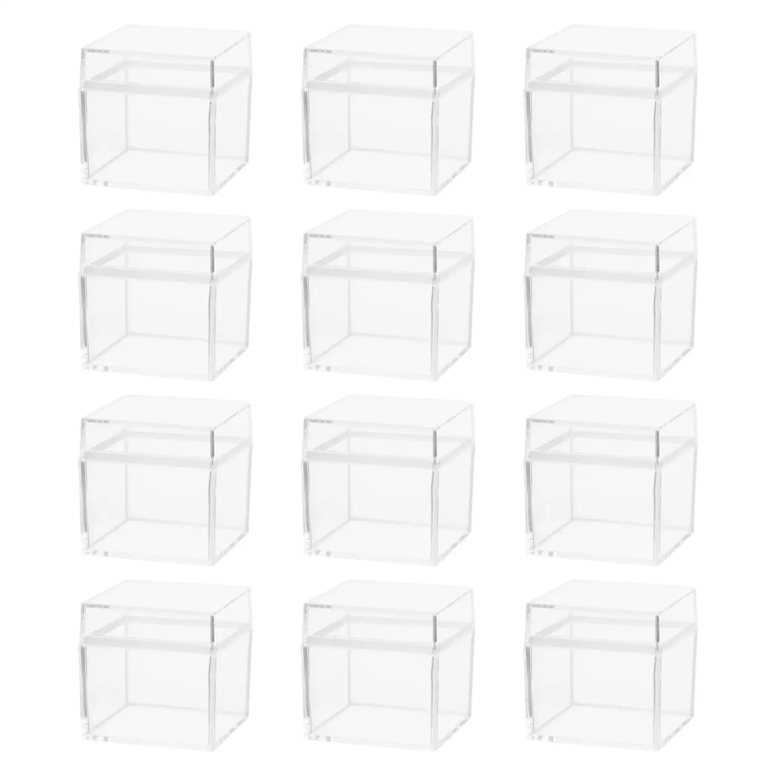 12Pcs Square candy Boxes Jewelry Organizer Display Storage Case Transparent 5cm for art Crafts Statues Holiday Party