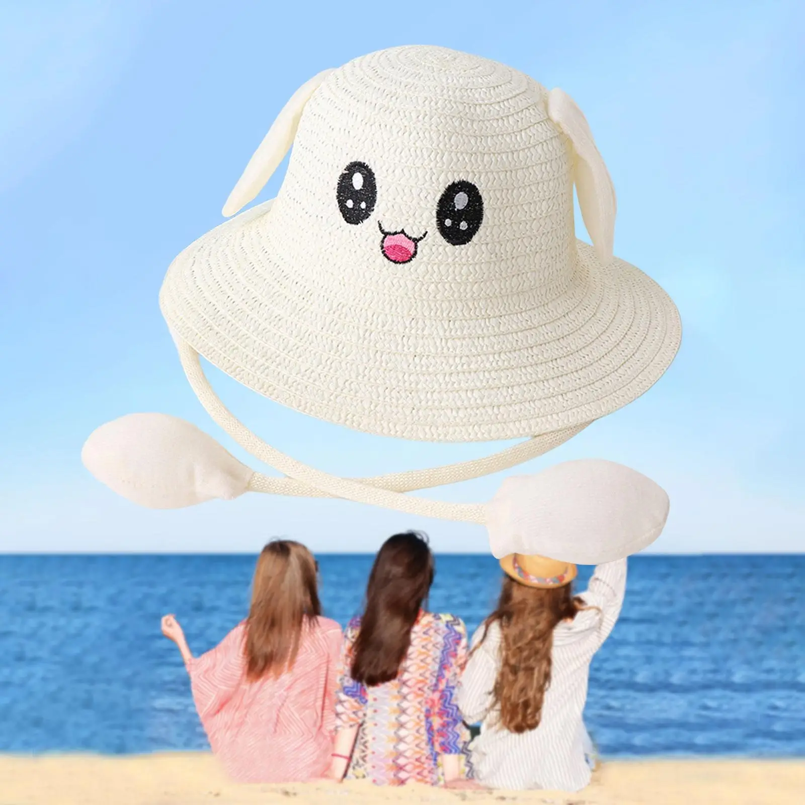 Rabbit Ear Sunshade Straw Hat Funny Sunscreen Hat for Parties Street Outdoor