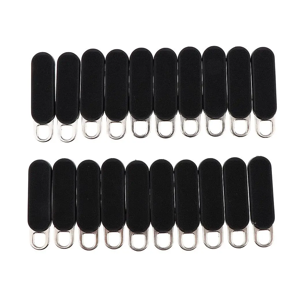20 Pcs Black Zipper Tags  Puller Extension Zip Fixer for Backpacks Jackets Luggage Suitcases
