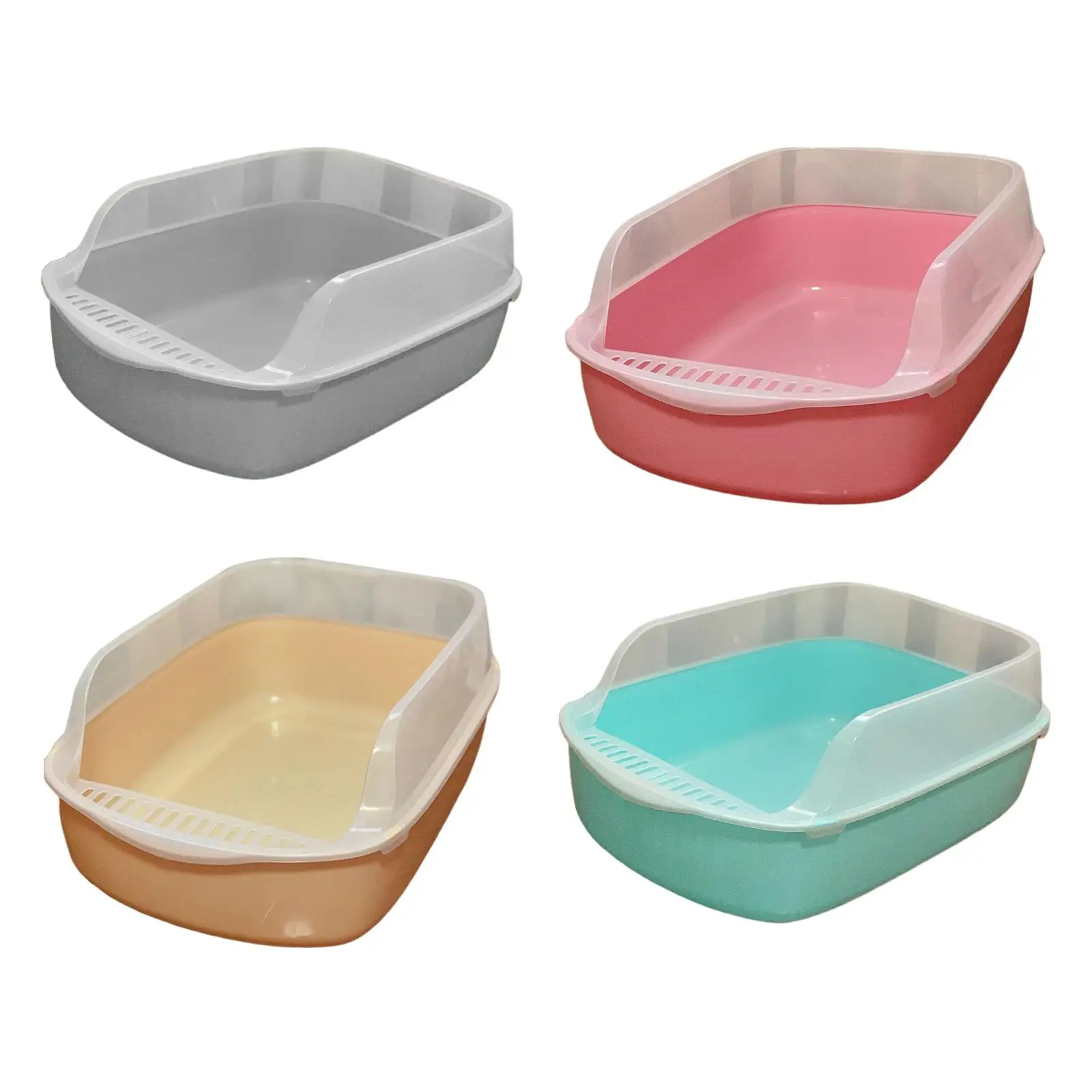 Cat Litter Box Bedpan Semi Enclosed High Sided Durable Cat Sandbox Open Top Pet Litter Tray for Indoor Cats Small Pets Rabbit