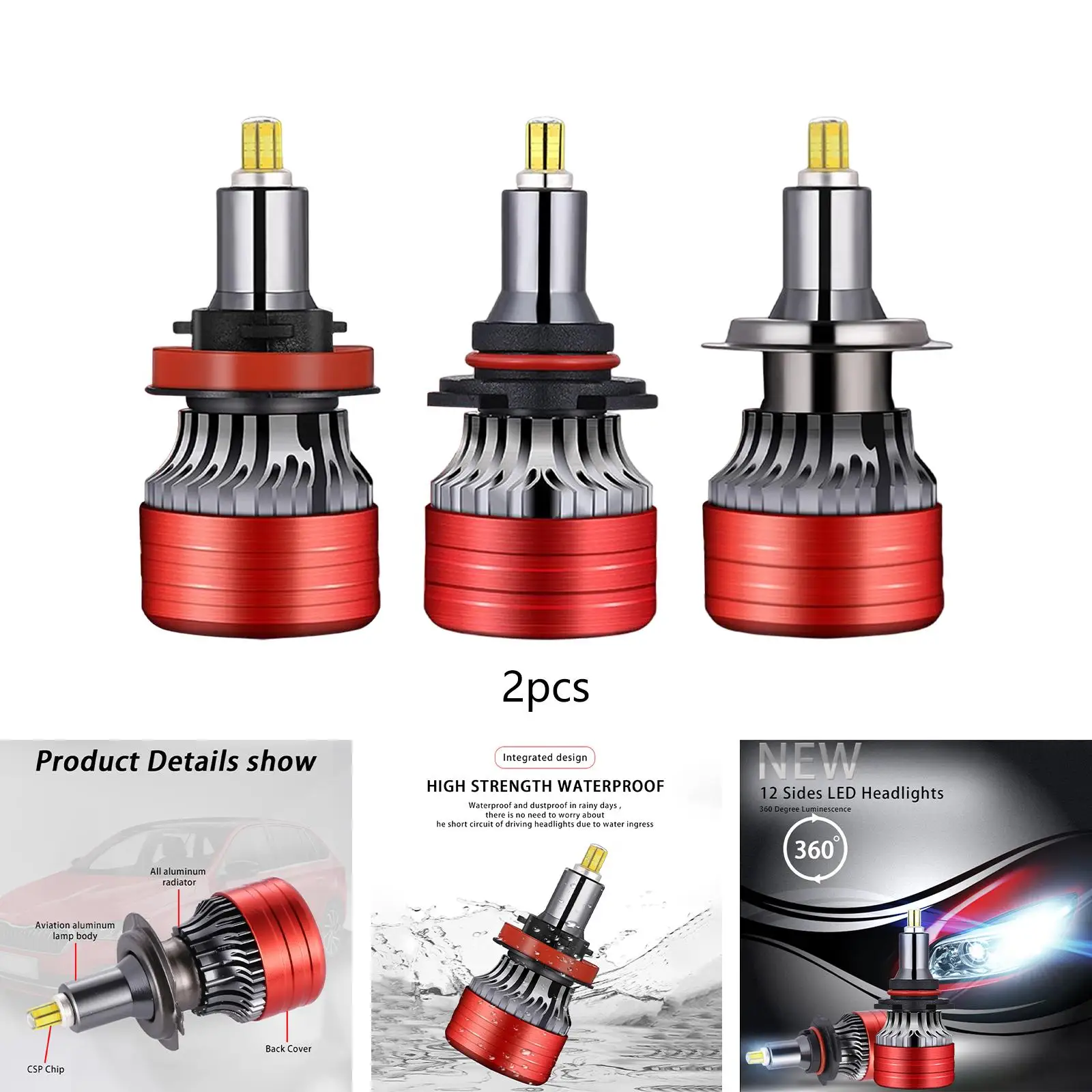LED Headlight Bulbs LED Headlight Conversion Kit 6 Sides for Car Replacement