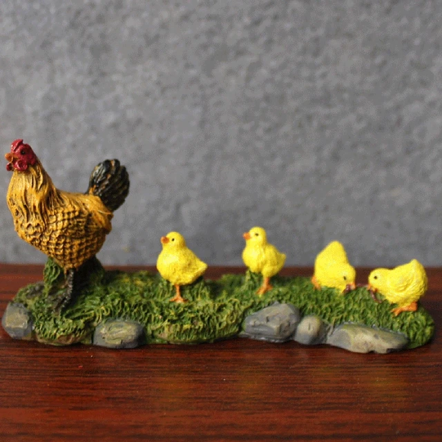Figurines miniatures de coq, de poule et de poussins - Fourniture de jardin  féerique miniature - Accessoire de jardin féerique sur le thème de la
