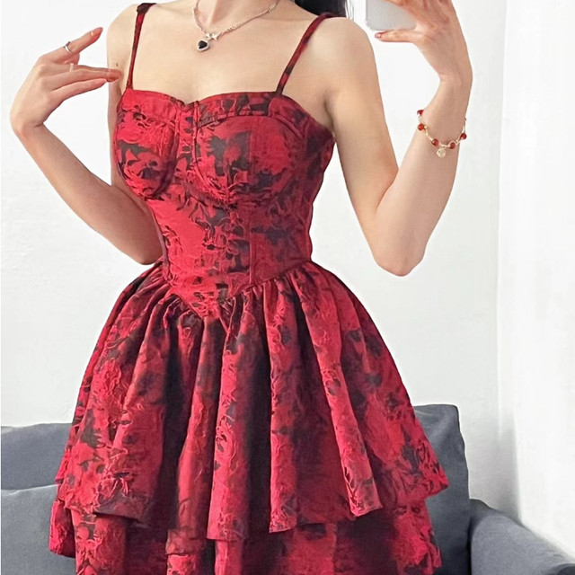 Ank Rouge　重ね着風　ゴスロリ　y2k coquette 00s E-girl Grunge Gothic Red Mini Dress Retro Sweet High Waist