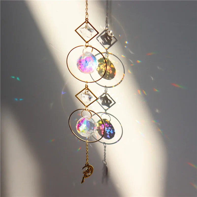 Description Picture 4 of itemSuncatcher Crystal Prism Ball Gold Moon Star Rainbow Sun Catcher Indoor Window Car Hanging Garden Decoration Gift