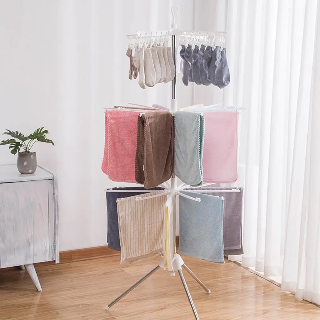 3 Tiers Collapsible Clothes Drying Rack, Portable Racks Indoor, Foldable Standing Laundry Racks for Drying Clothes, Tripod Stand