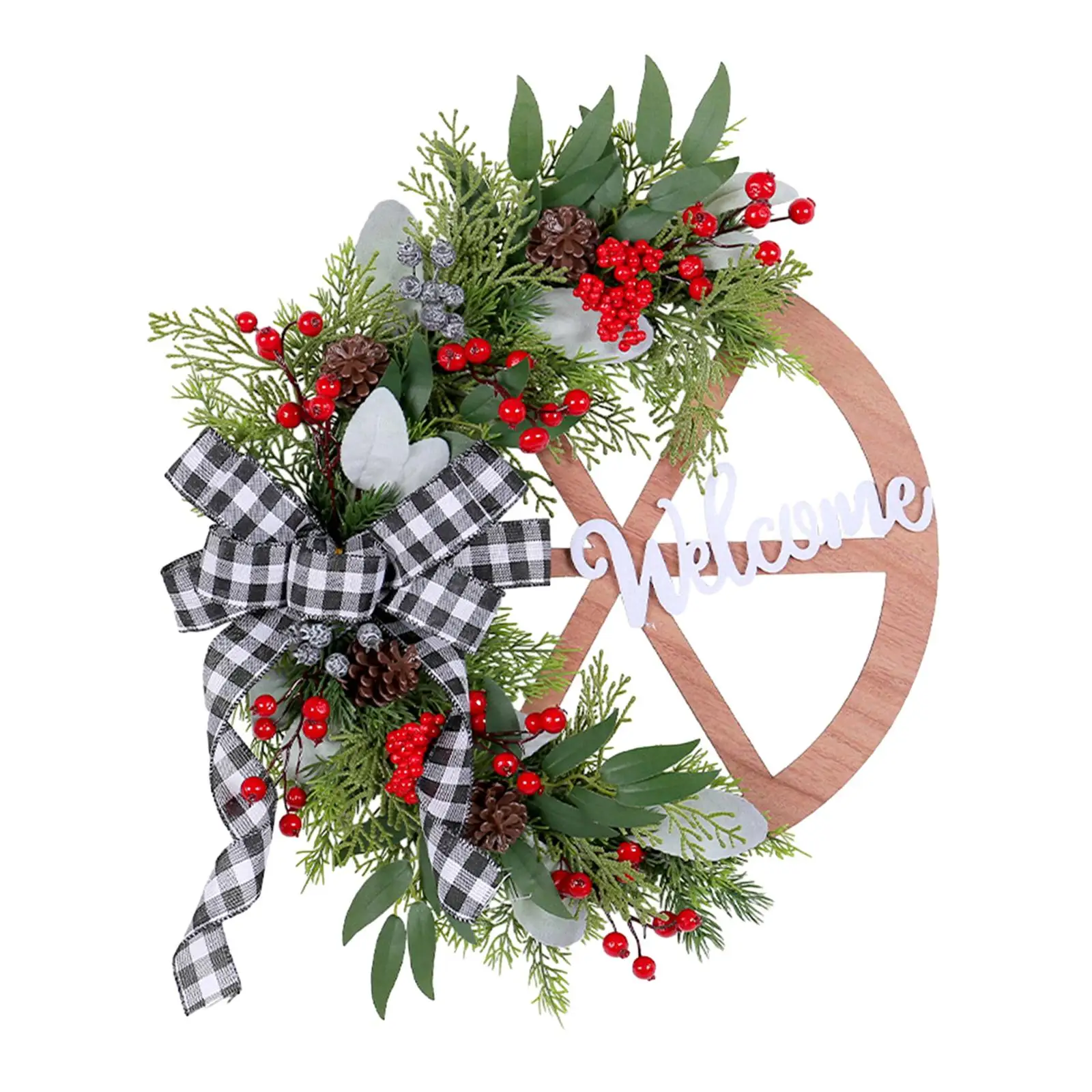 Christmas Wreath Black White Plaid Bow Xmas Wreath for Farmhouse Porch Home