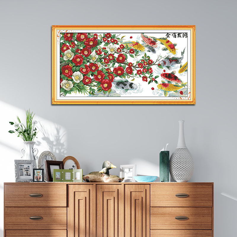 Blumen und Fische Muster Kreuz stich Kit Freude Sonntag Aida 16/14/11ct gezählt bedruckte Leinwand DIY Stickerei Kit mit einem Geschenk neu – Detail 3