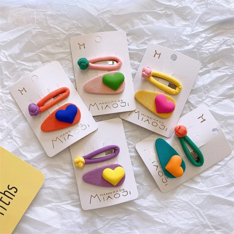 2022 new 2 Pcs Kids candy color Hairpins knot Heart Hairpins for Girls Kids Baby Headwear Kids Accessories In Girls new born baby accessories	