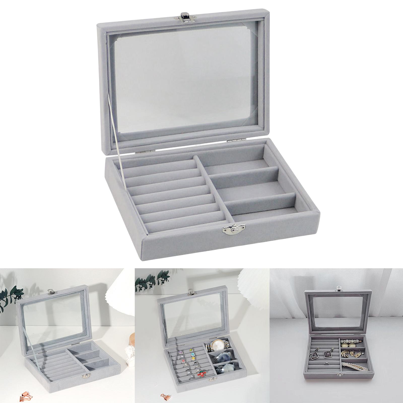 Portable Jewelry Box Organizer with Lid Removable Grid with Lock Holder Display Travel Case for Rings Bangle Watch Earring Women