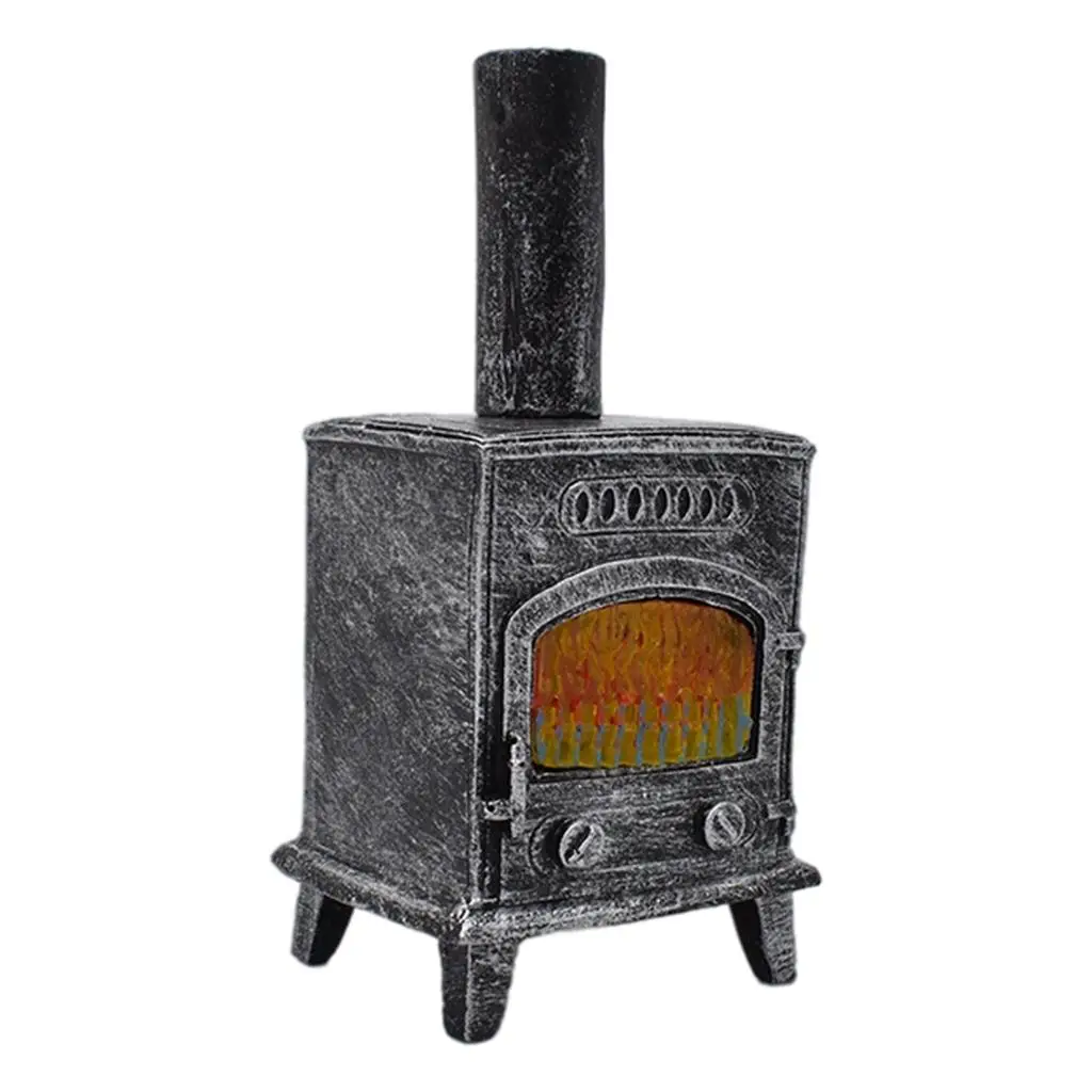 1:12 Miniature Fireplace Electric LED Flame Vintage Glowing Embers Accessory Dollhouse Furniture Scenes Freestanding Ornaments
