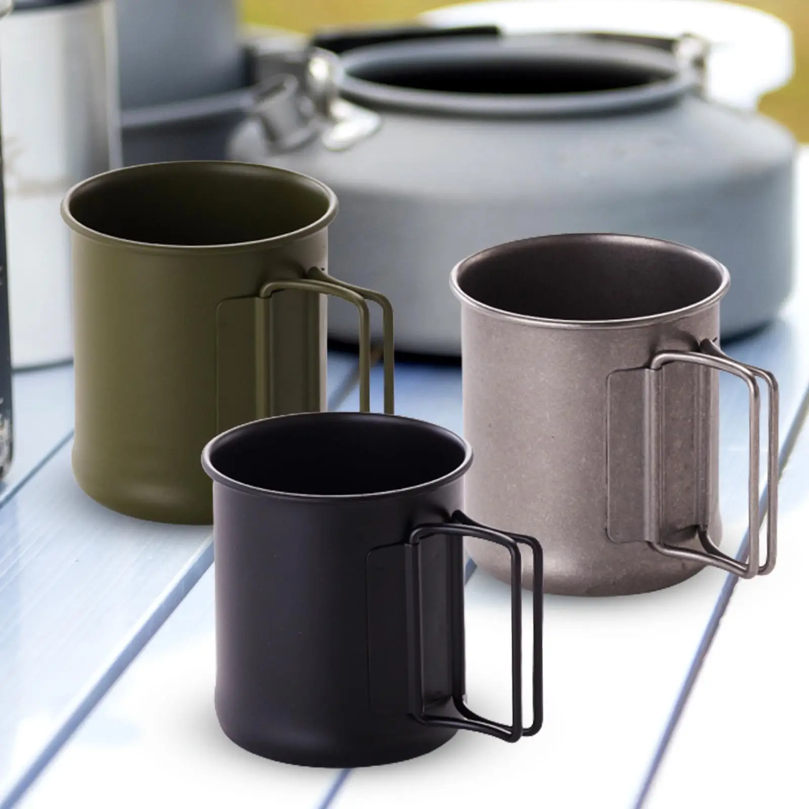 Stainless Steel Camping Mug, 1ml Water Cup with Foldable Handles for Outdoor