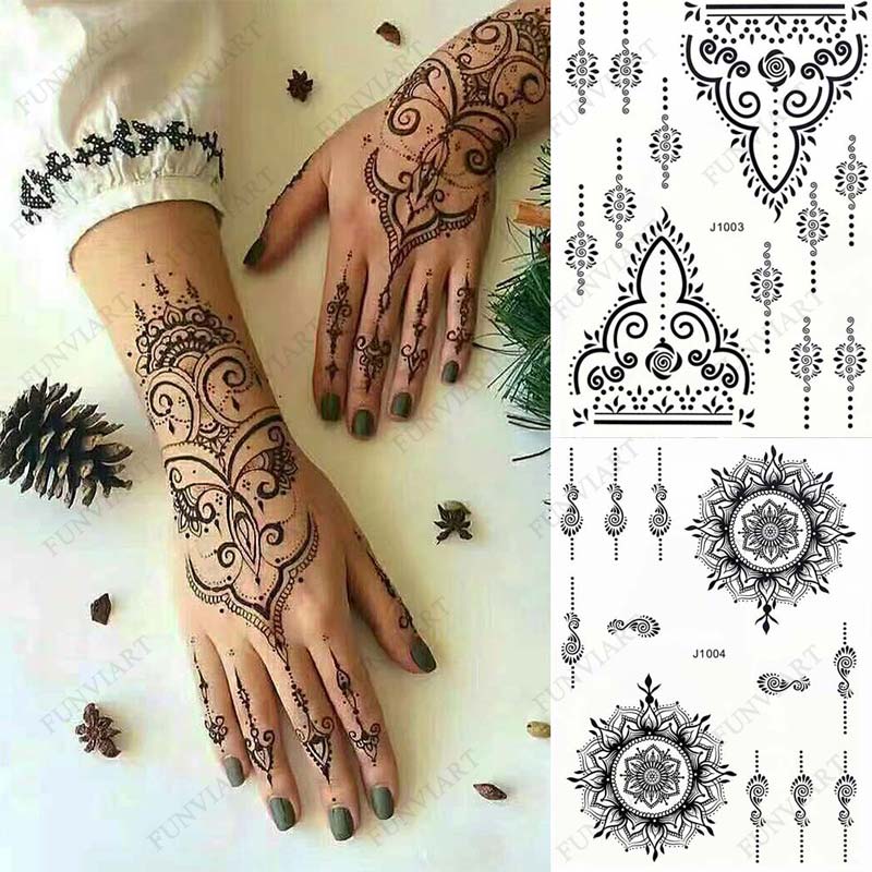 Best of Black Henna Temporary Tattoos For Women Lace Flower Mehndi Sticker For Hand Fake Henna Tattoo Sticker Body Art Hena Tatoo Reviews & Tips