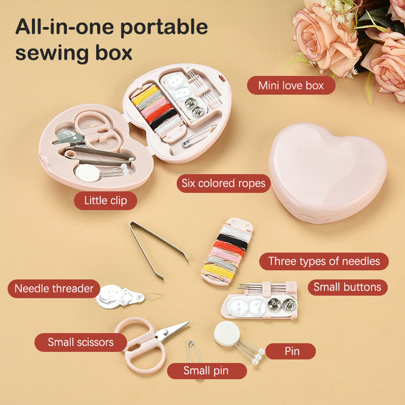 Description Picture 4 of itemMini Sewing Box Household Buttons Scissor Pins Heart-shaped Storage Box Portable Travel Sewing Tool Accessor Швейные Инструменты