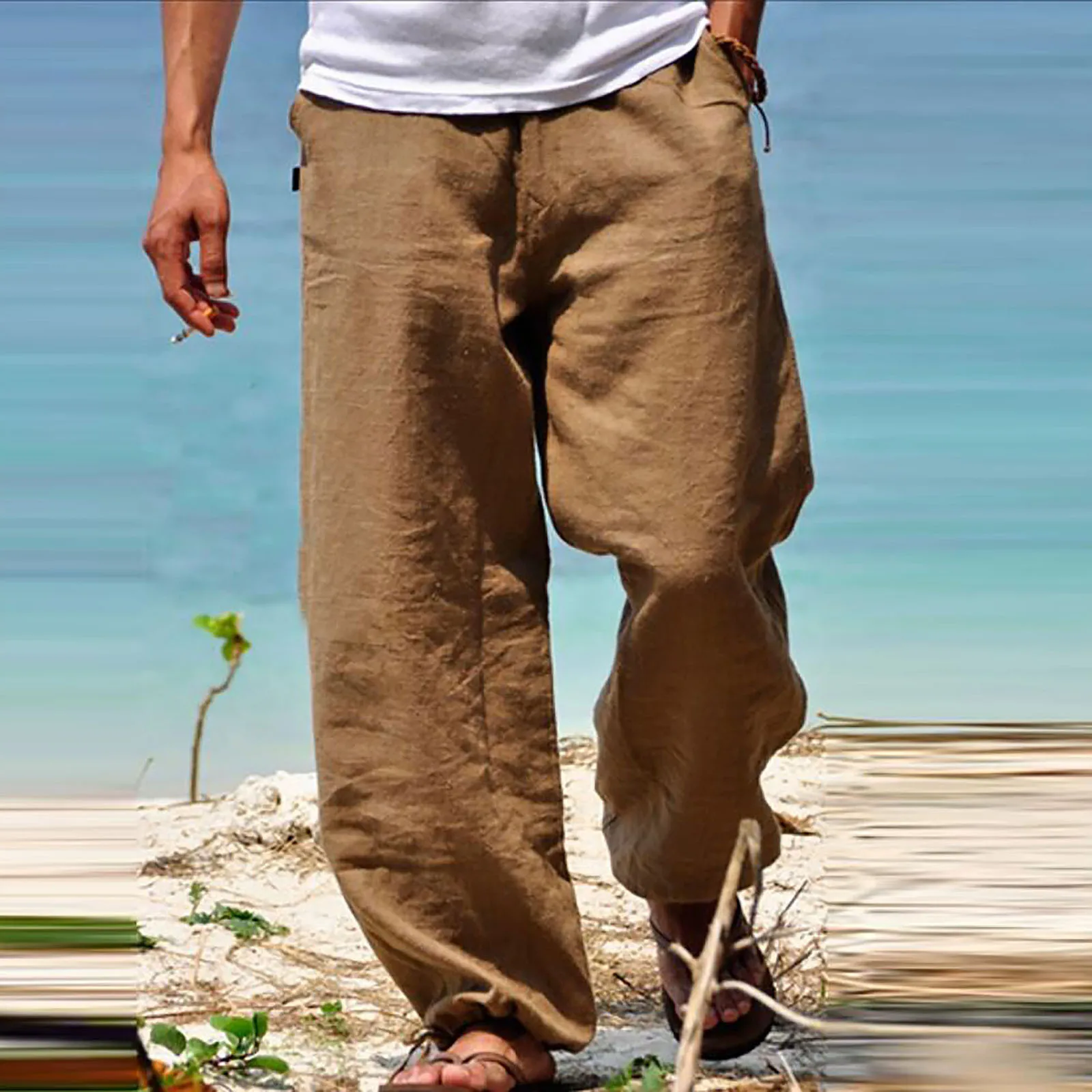 Брюки мужские льняные в китайском стиле, винтажные однотонные повседневные Простые свободные штаны в стиле Харадзюку, из хлопка и льна - купить по выгодной цене | AliExpress