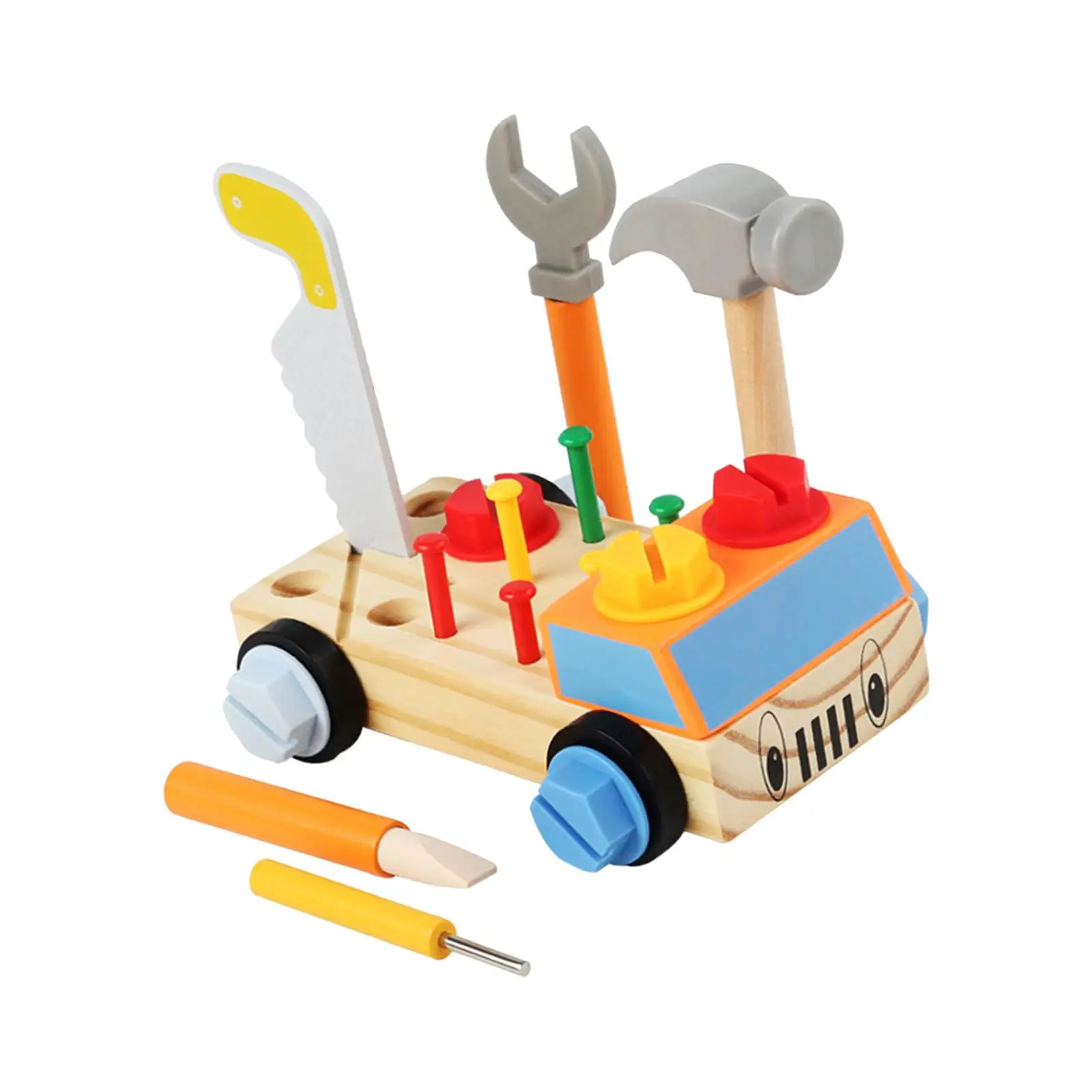 Children`s Construction Tool Workbench Developmental Toys Repair Tools Wooden Play Tool Set for Ages 3+ Preschool Birthday Gift