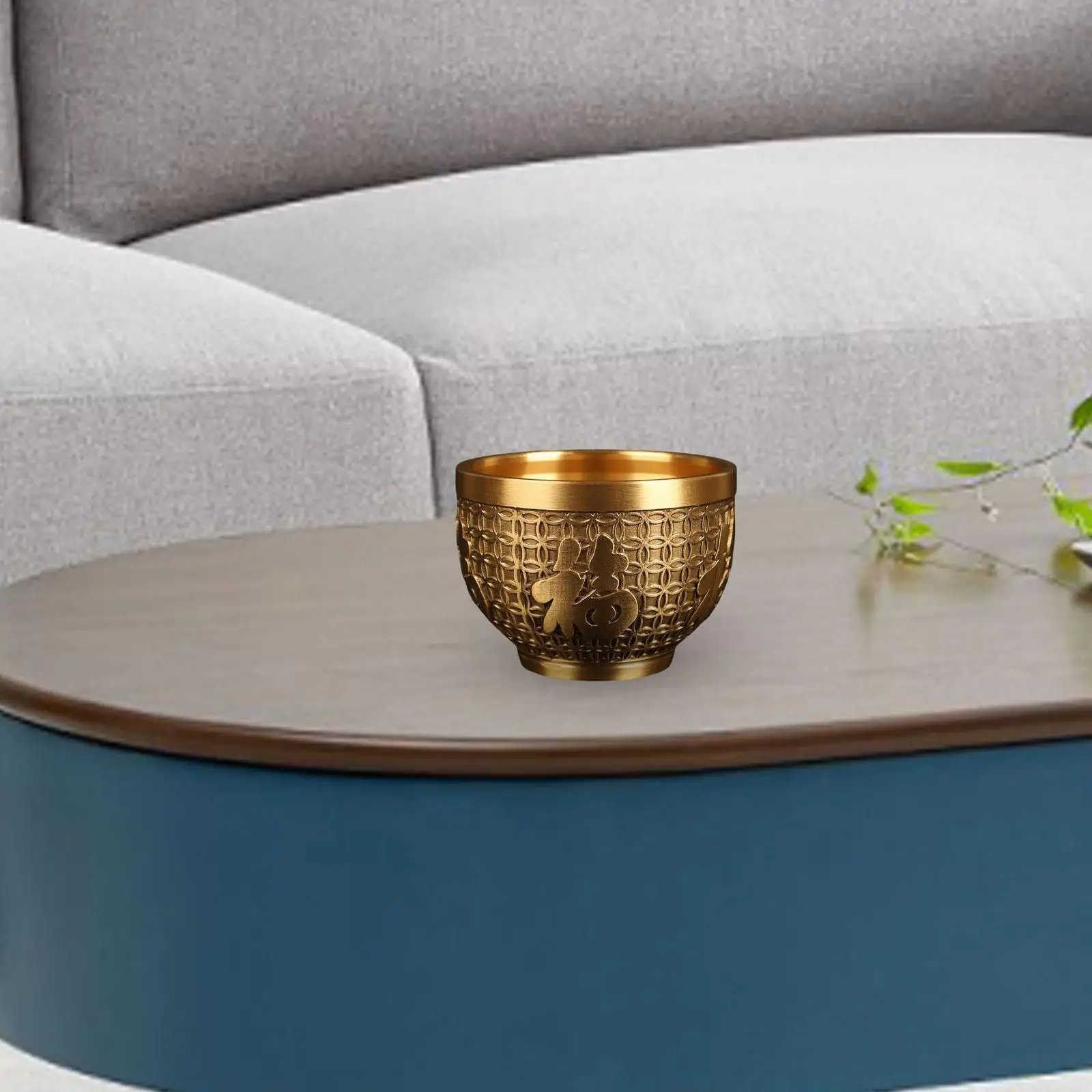 Brass Fu Bowl, Desktop Decor Carvingsculpture Decorative Good Luck Rice Cylinder