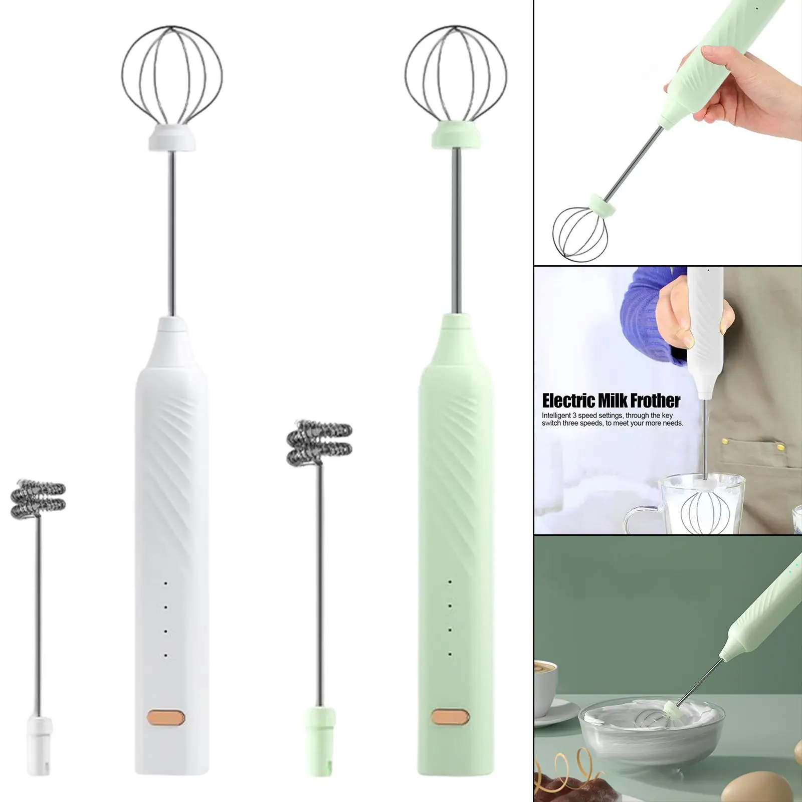 Portable Milk Frother Egg Beater Whisk Foam Maker 3 Speed Mini Cream Mixer for Office