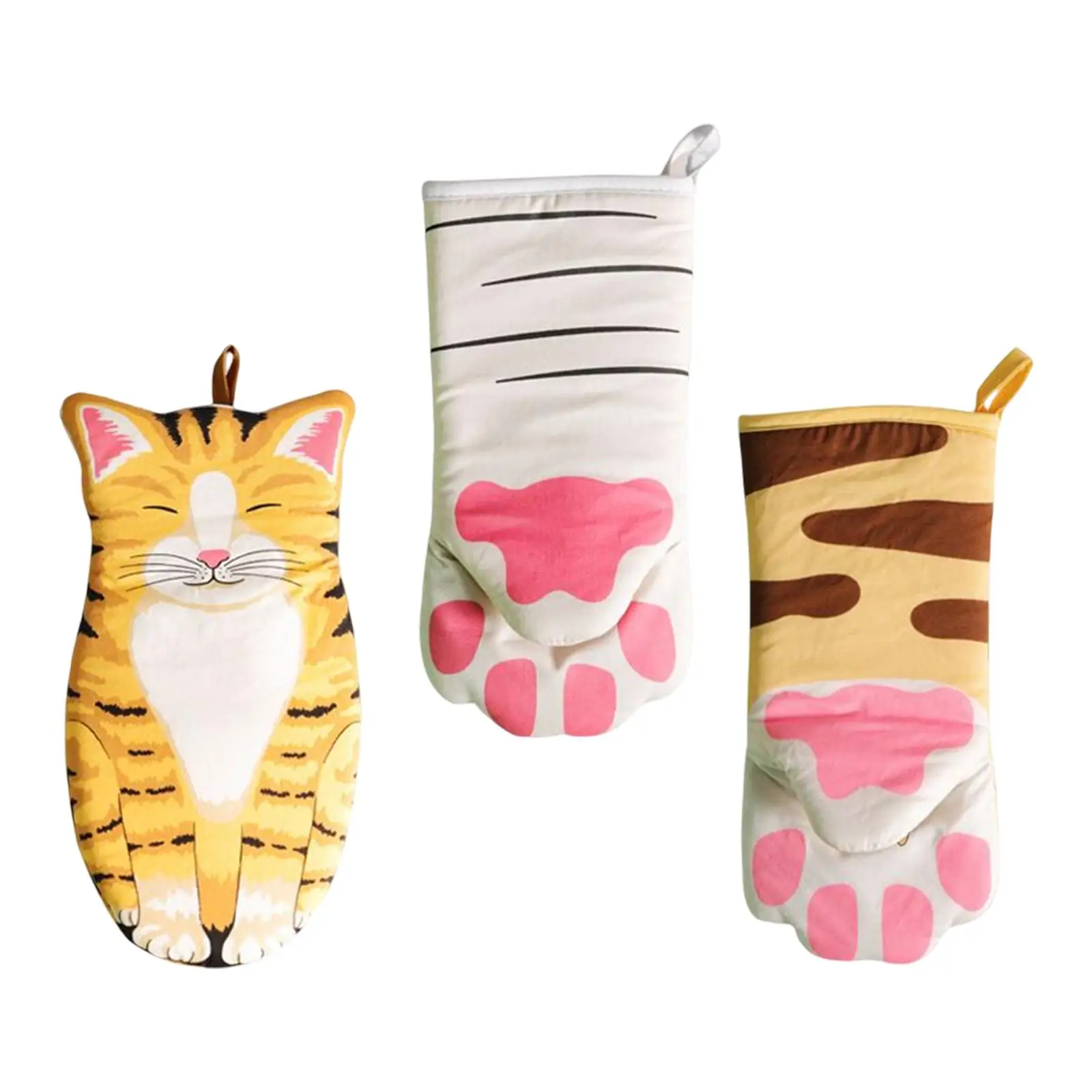 with Lanyard Microwave Oven Gloves Cat Shaped Thickened Comfortable Breathable Kitchen Supplies for Household Pastry Grilling