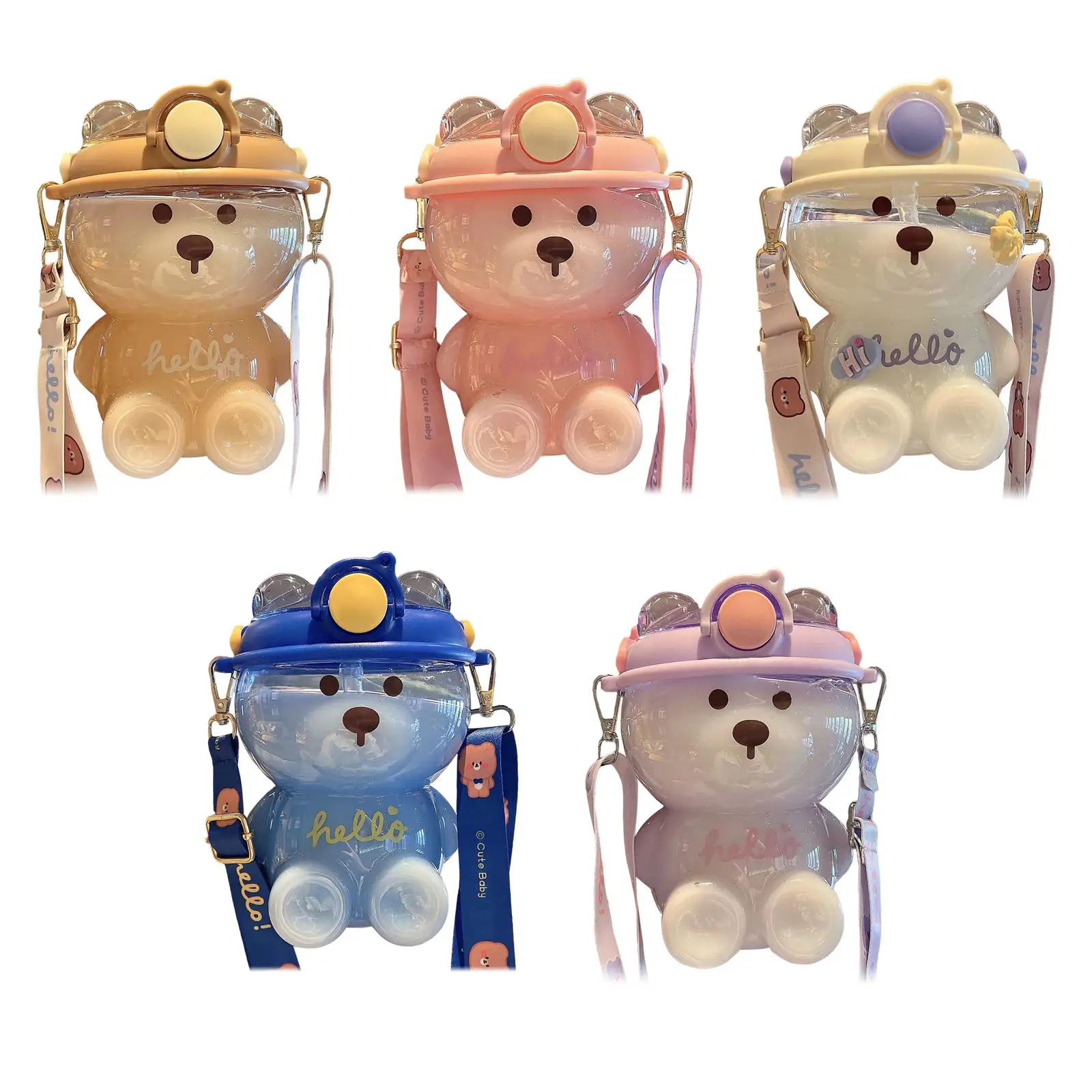 1000ml Kawaii Water Bottle with Straw with Handle Large Capacity Bear Shape Portable Mug for Travel Sport Office Girls Children