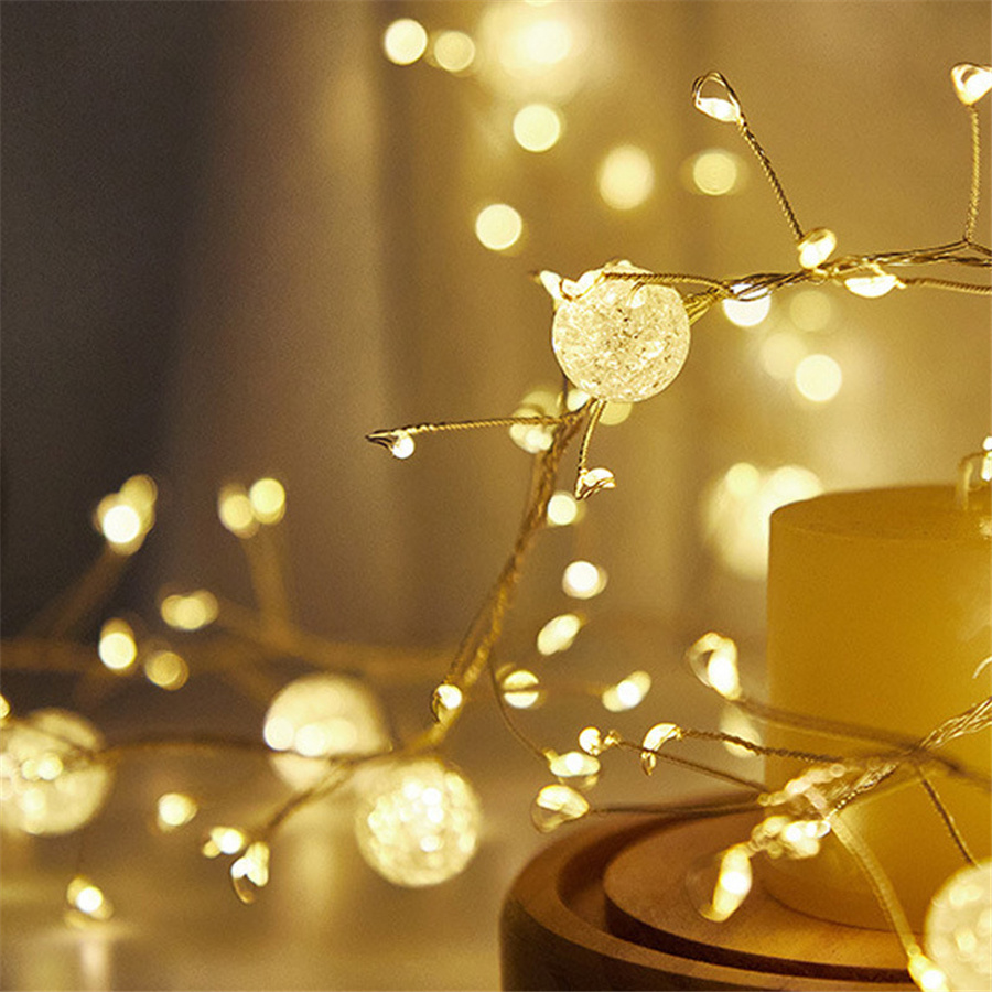 LED Firecracker Fairy Lights Outdoor Waterproof Crystal Crack Ball String Lights for Christmas Tree Home Party Garden Decoration