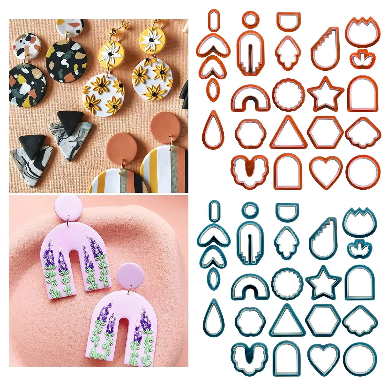 24x Plastic Polymer Clay Cutter Earring Making Kit Multi Shapes Art Crafts Handmade DIY Kids Jewelry Making Clay Earring Cutters