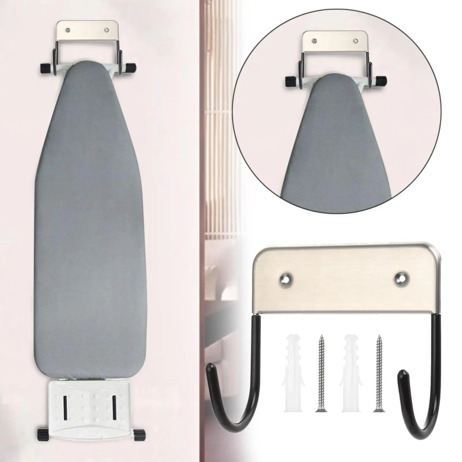 Ironing Board Holder Wall Hanging Stainless Steel Ironing Hook Wall Mounted for Room Wall
