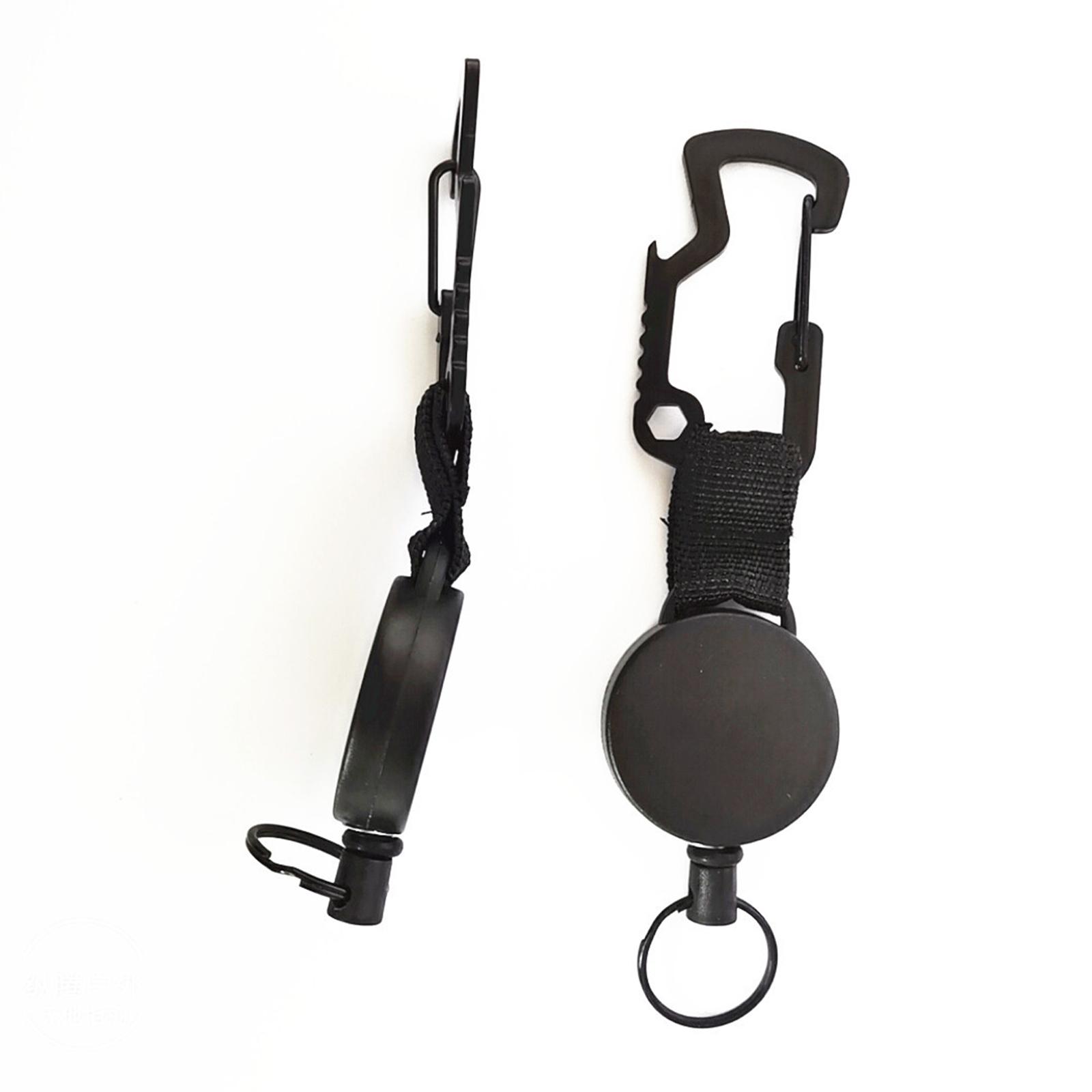 Retractable Key Chain Recoil Holder Multitool Carabiner Reel Clip W/ 24in Steel Wire Keeper ID Card Extendable for Backpacking