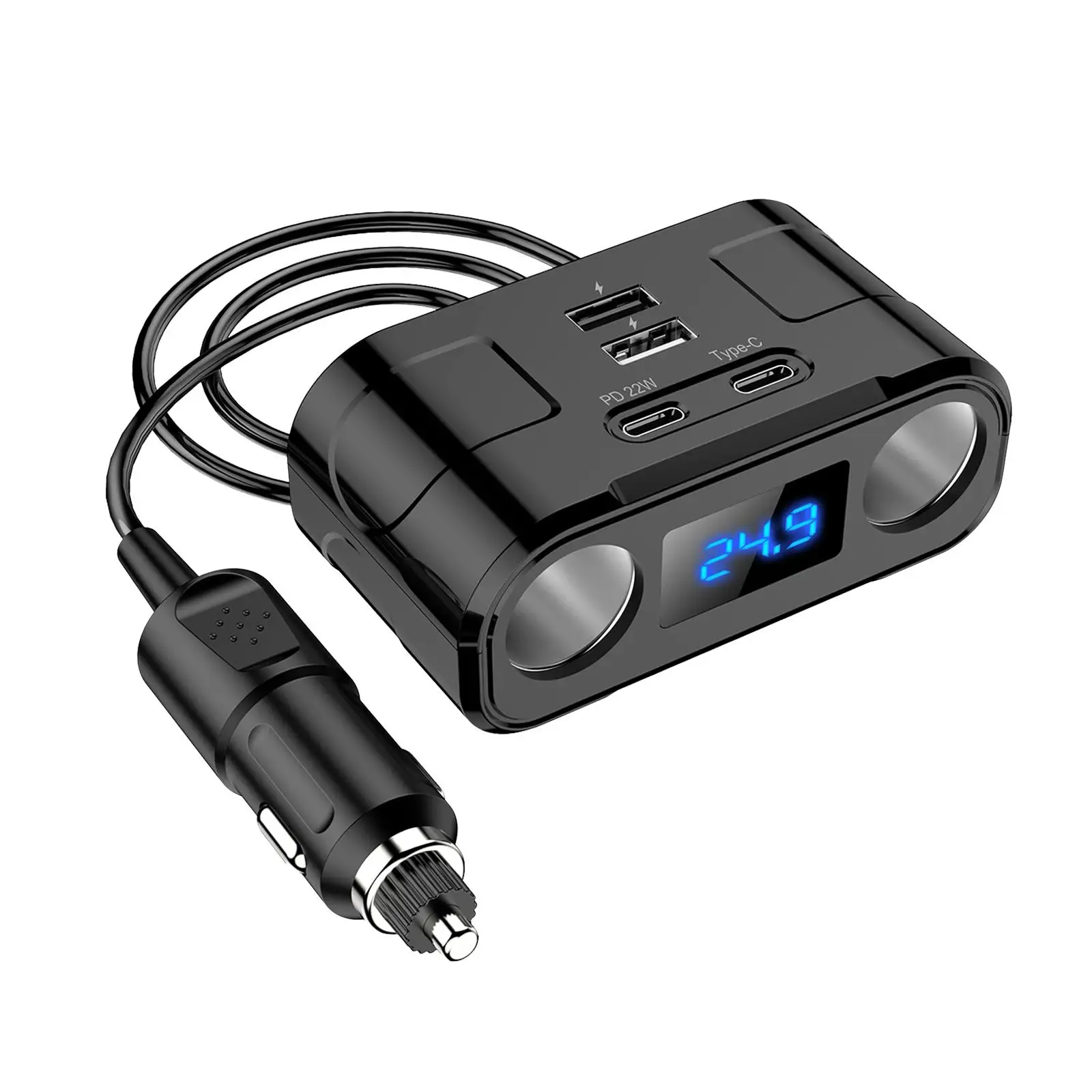 Car Cigarette Lighter Charger 12V Car Charger Easy to Install LED Display Durable for Motocar Vehicle Marine Accessories