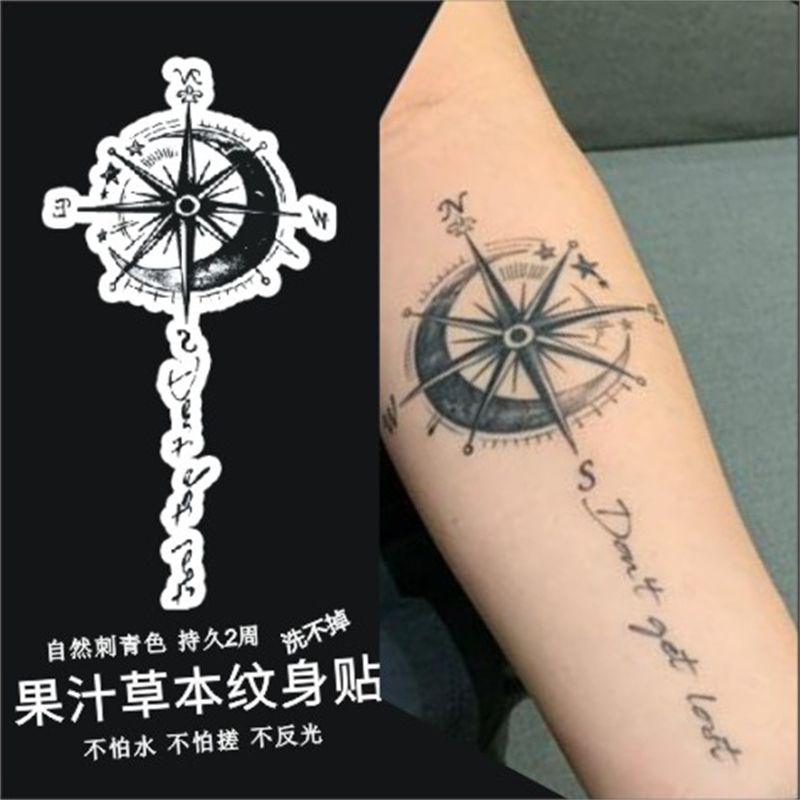 Neue Kräuter temporäre Tattoos für Frauen Mann Arm Kompass gefälschte Tätowierung wasserdichte Mond Brief Kunst Tattoo Festival dauerhafte Aufkleber – Detail 3