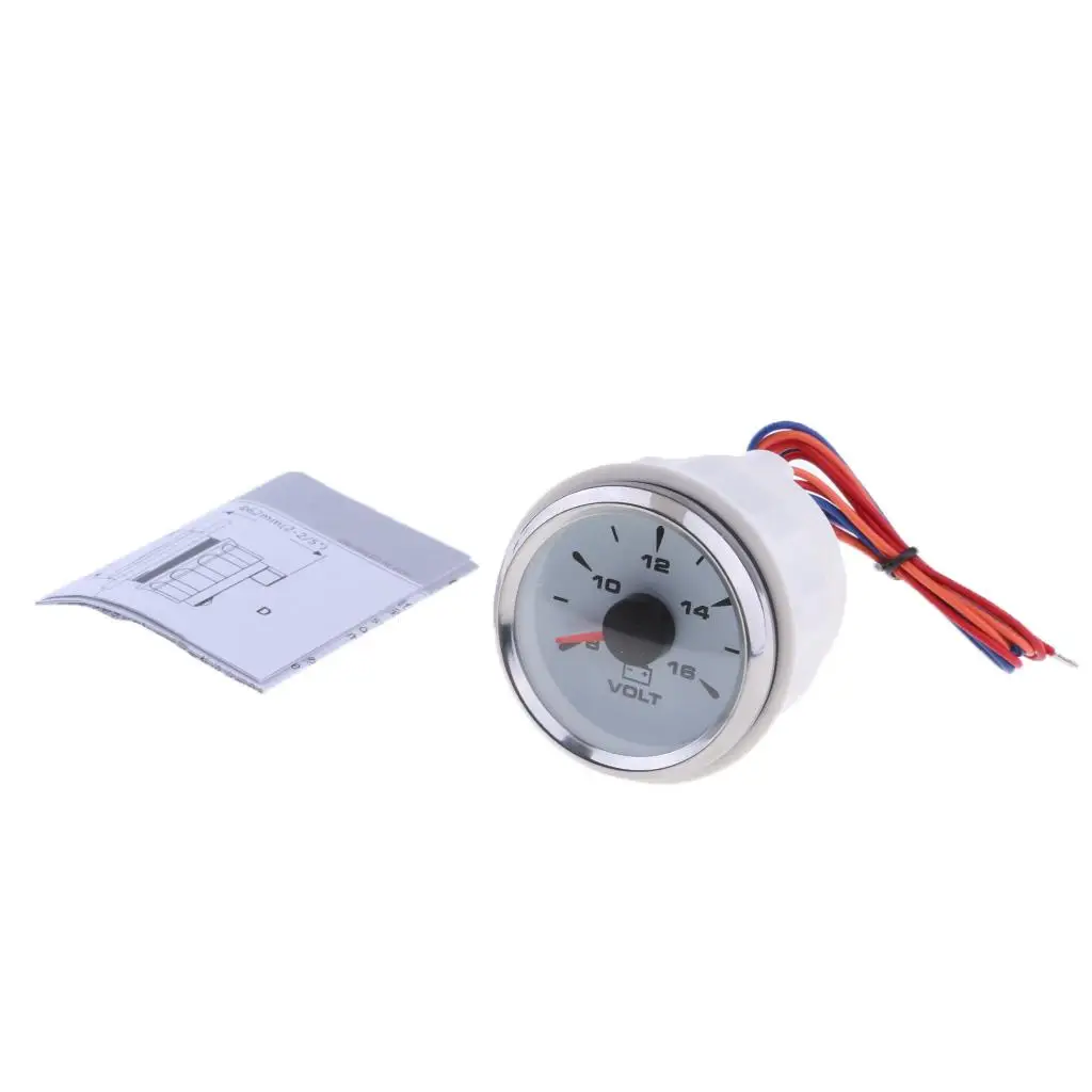 52mm 2 Inch Car Meter Gauge WhiteChrome Bezel Voltmeter 8~16V