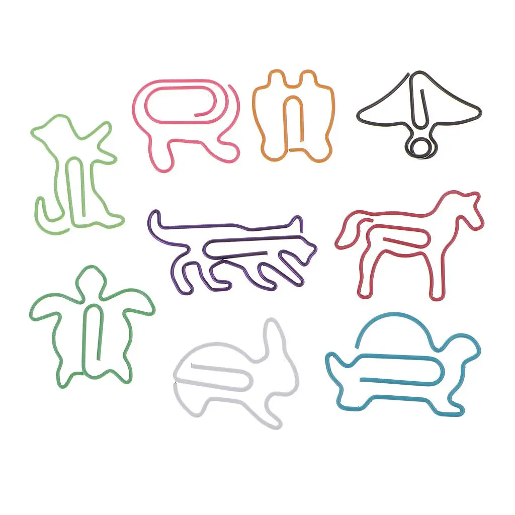 12 Shapes Animals Paper Clips, Plain, Metal Wire Paper Clips for