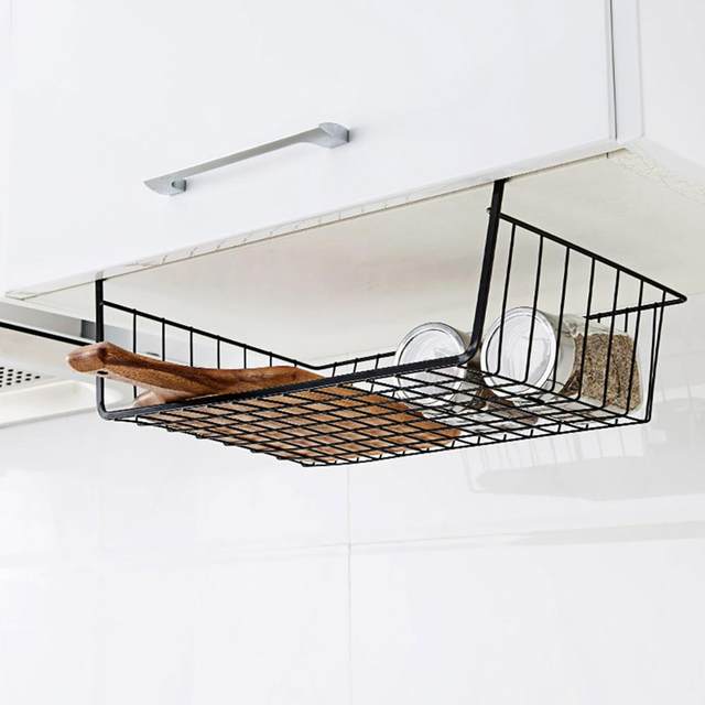 Metal Iron Kitchen Organizer Shelf Cabinet Hanging Basket Rack Desk Cabinet  Storage Rack Under Table Hanging Mesh Basket - AliExpress