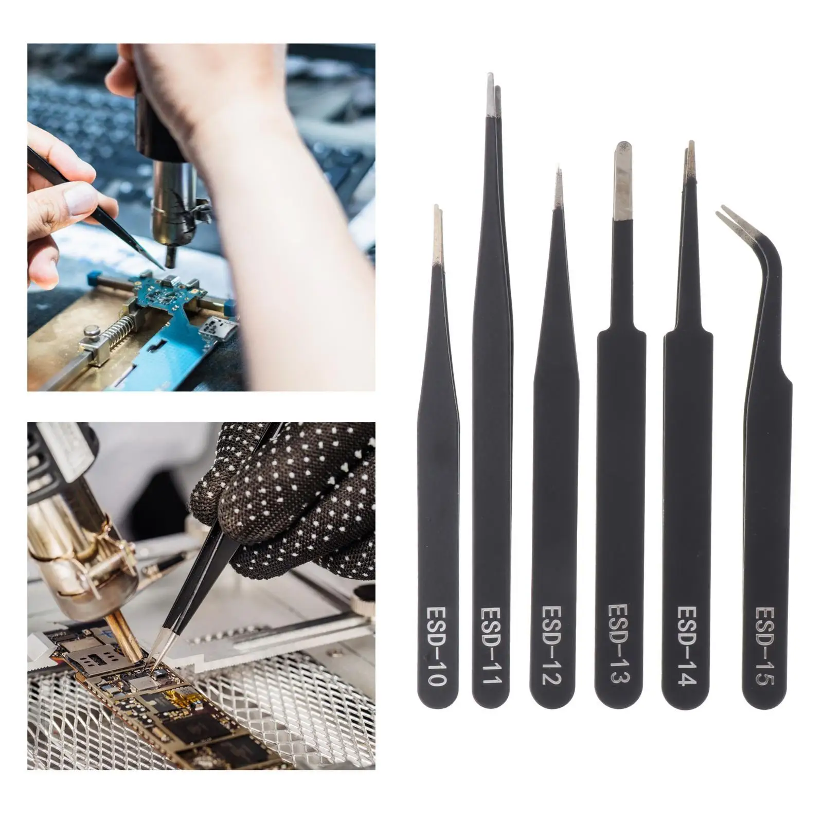 6Pcs Stainless Steel Tweezers Professional Precision Tweezers Set Craft Tweezers Set for Crafting Electronics Repair Soldering