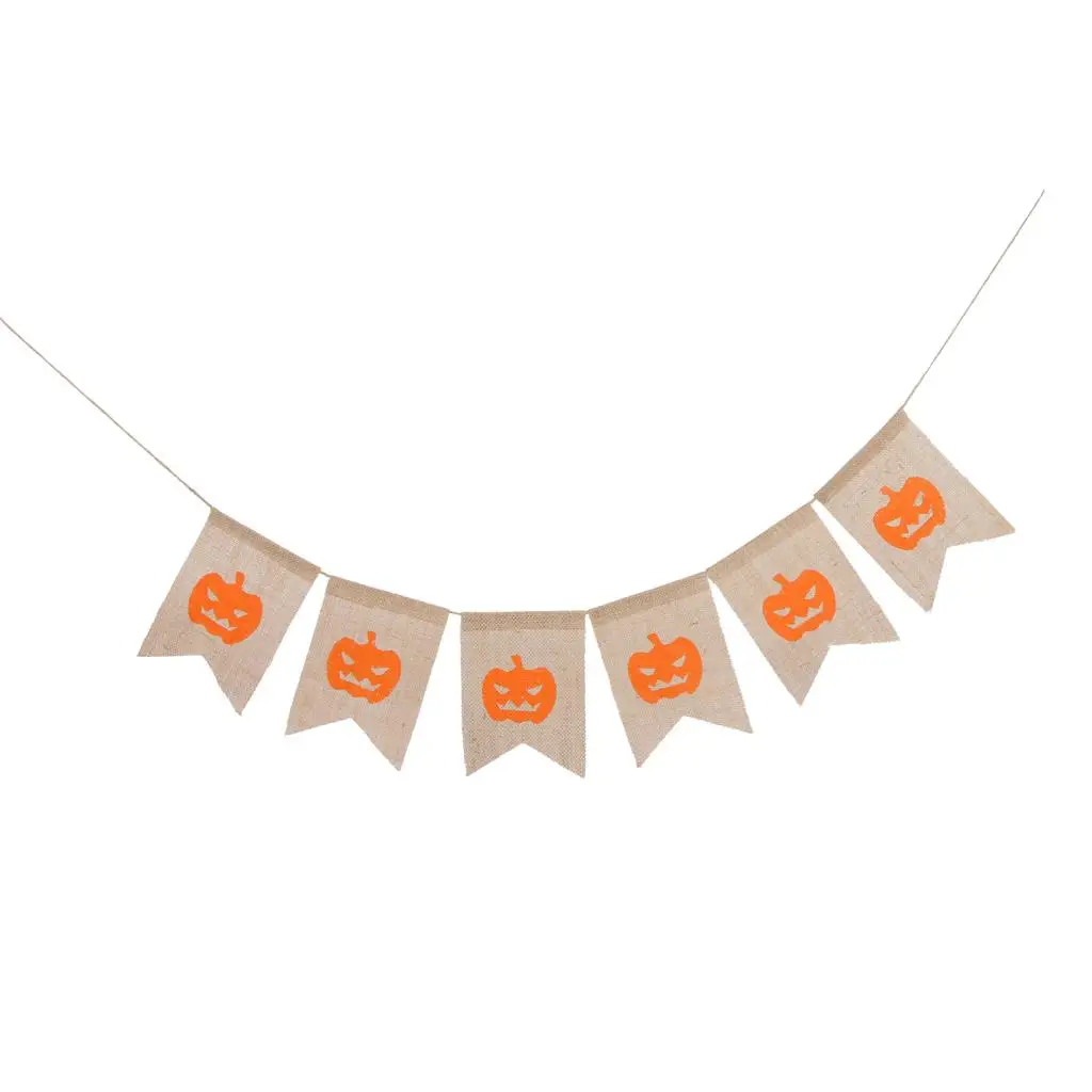 Happy Halloween Hessian Pumpkin Banner Hanging Garland Decoration Photo Prop