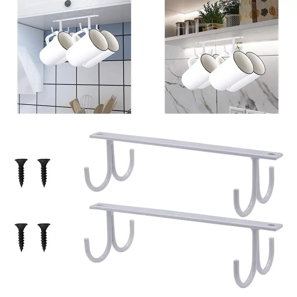 Hooks Cup Holder Hanger Under Cabinet Shelf Rack Organizer Hook Display