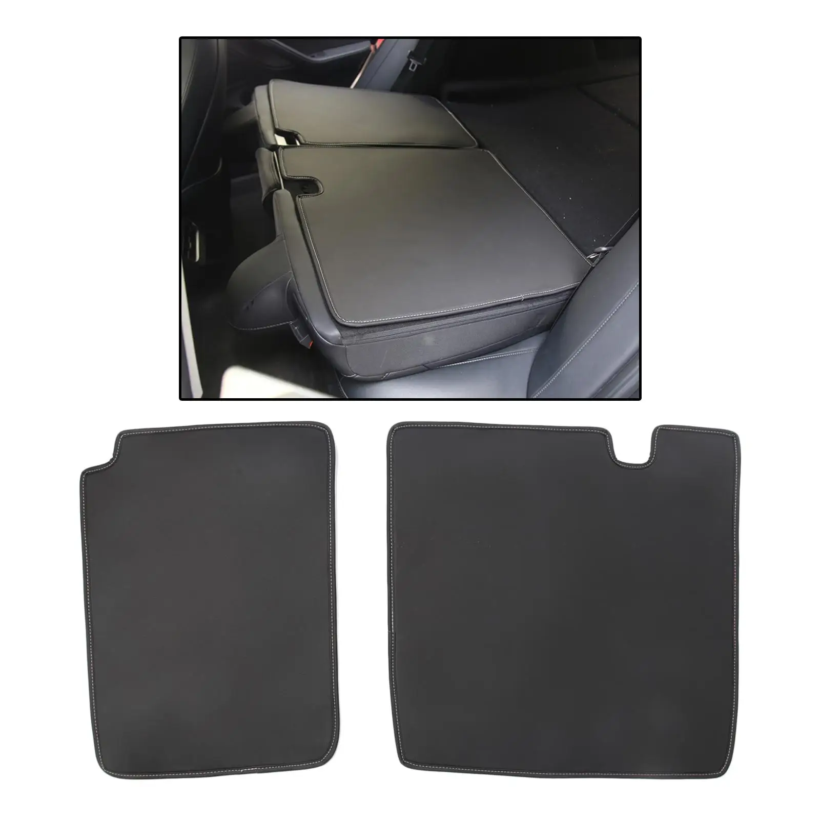 2 Pieces Rear Seat Pad Trunk Back Backrest Fit for Tesla Model 3 Model Y Seats Back Cover Black