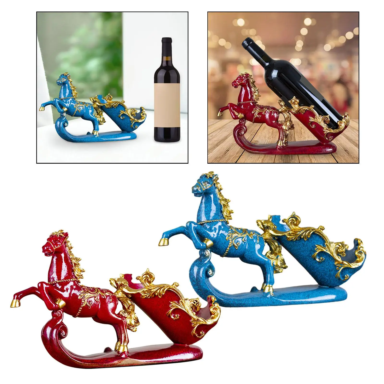Horse Figurines Bottle Holder Stand Decorative for Tabletop Bar Classic Gift