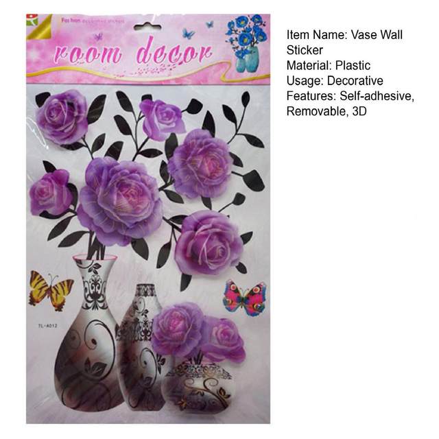 Vase Wall Sticker Waterproof Lovely Simulation Butterfly Floral