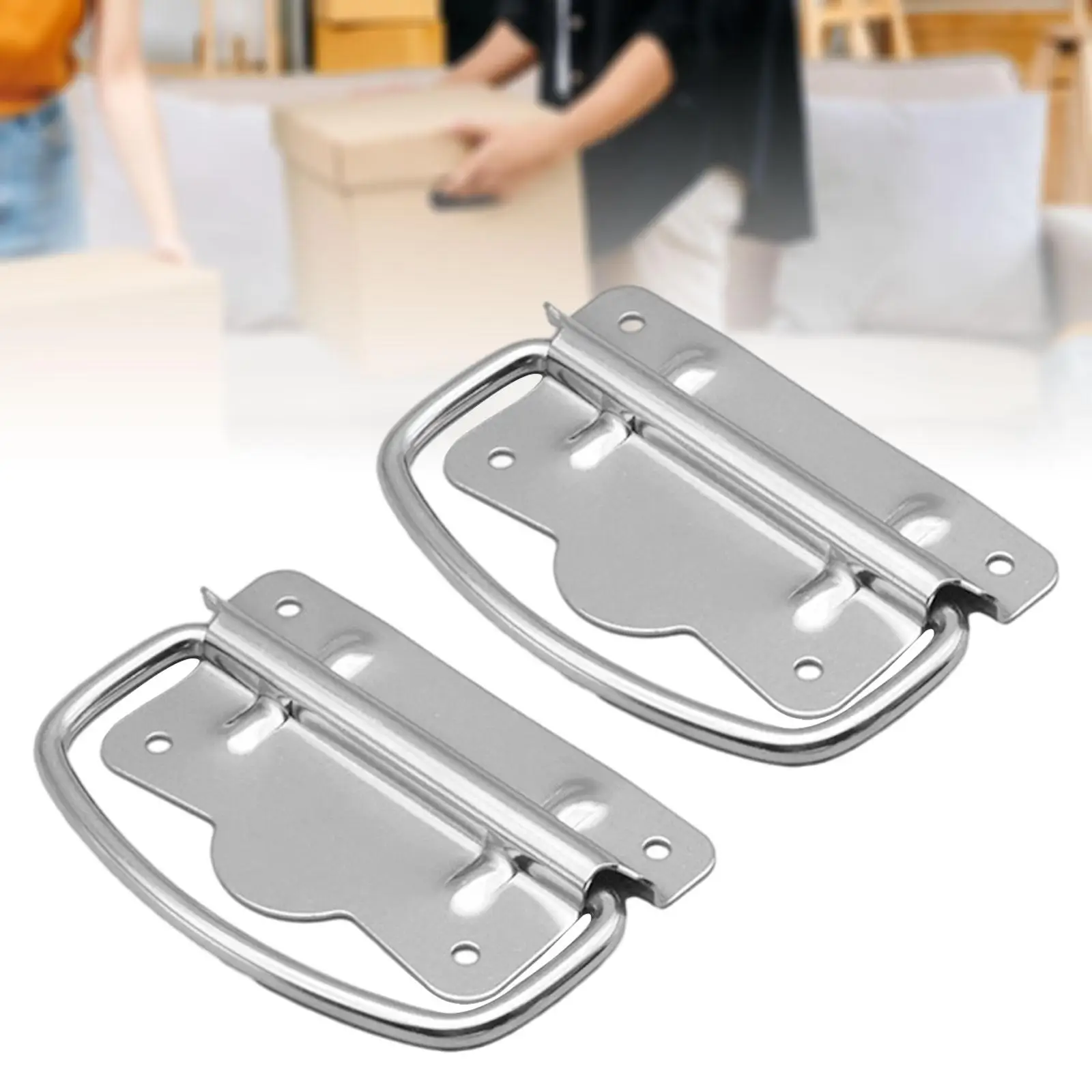 2x Stainless Steel Folding Pull Handles Heavy Duty Pull Rings Handle for Drawers Furniture Dresser Wooden Box Lifting Door Chest