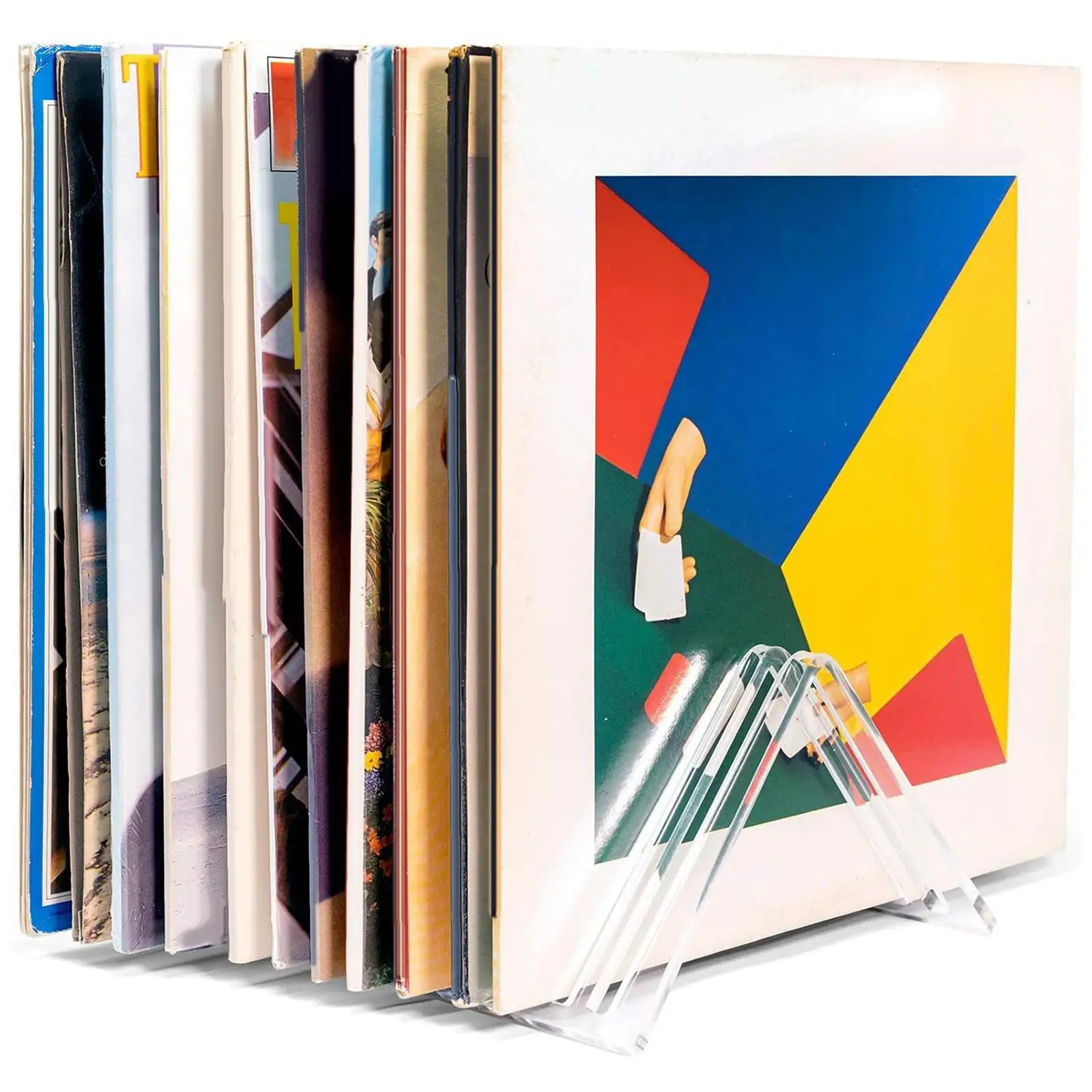 Triangle Vinyl Storage Countertop Holds 12LPs Holder for Albums Newspaper