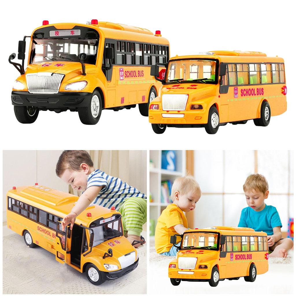 Inertial School Bus Model Toys Educational Control Pull Back Electronic Travel Bus Shuttle Bus for Gift School Adults Kids Boys