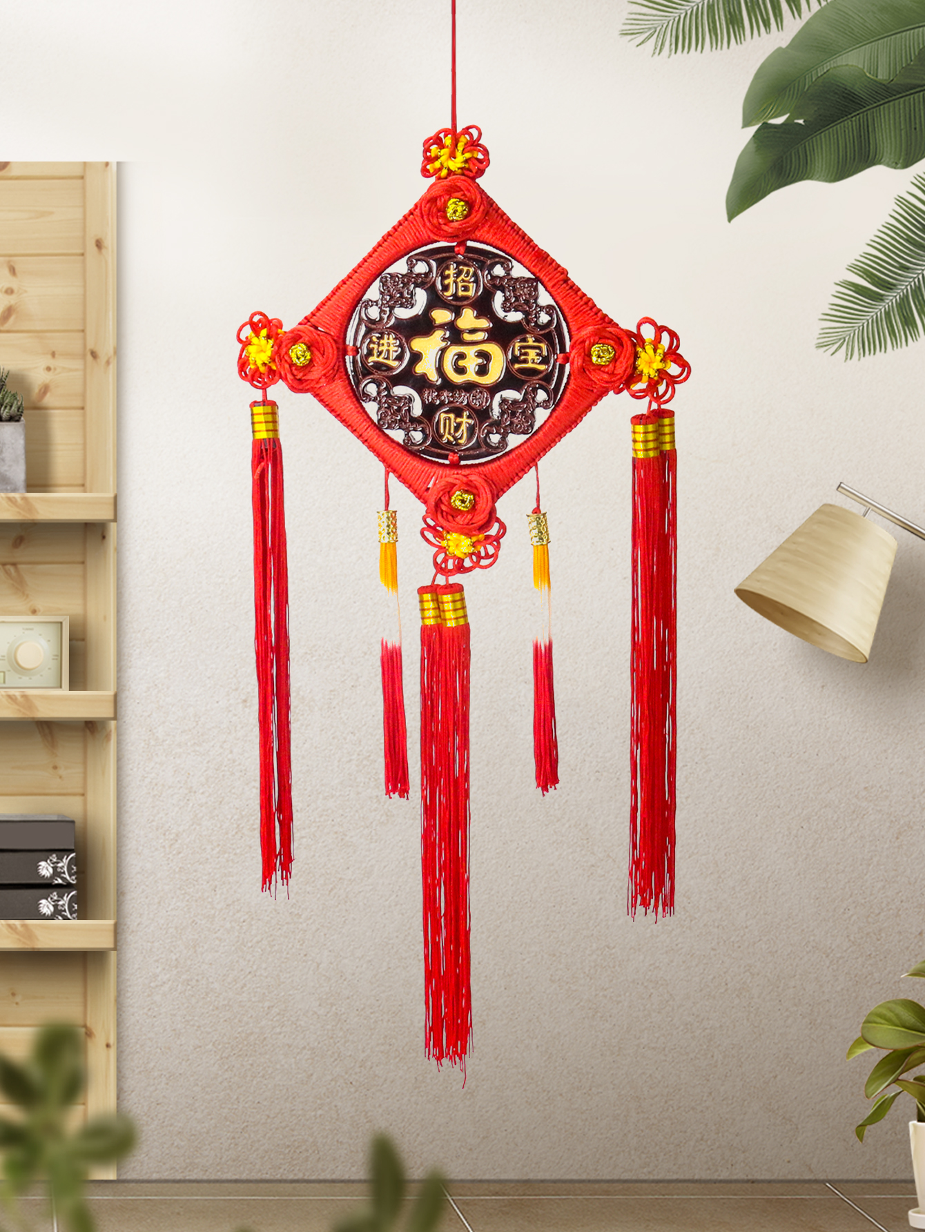 Pfirsichholz chinesischer Knoten Stadthaus Segen Charakter Anhänger Zuhause Wohnzimmer Frühling Festival Dekor Einweihungsparty hängendes Maskottchen – Detail 3