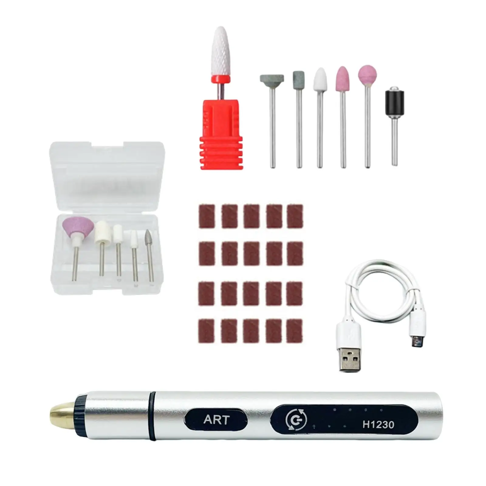 Electric Nail Drills Kit USB Charging Manicure Pedicure Pen Polisher Sander Micro Engraver Pen Accessories for Acrylic Ceramic