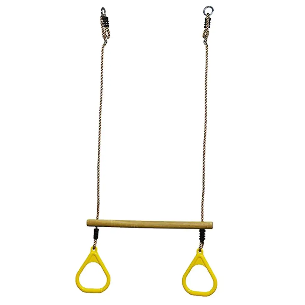 80KG Swing Trapeze Wood Trapezoidal Bar Swing Set with Swing Rings