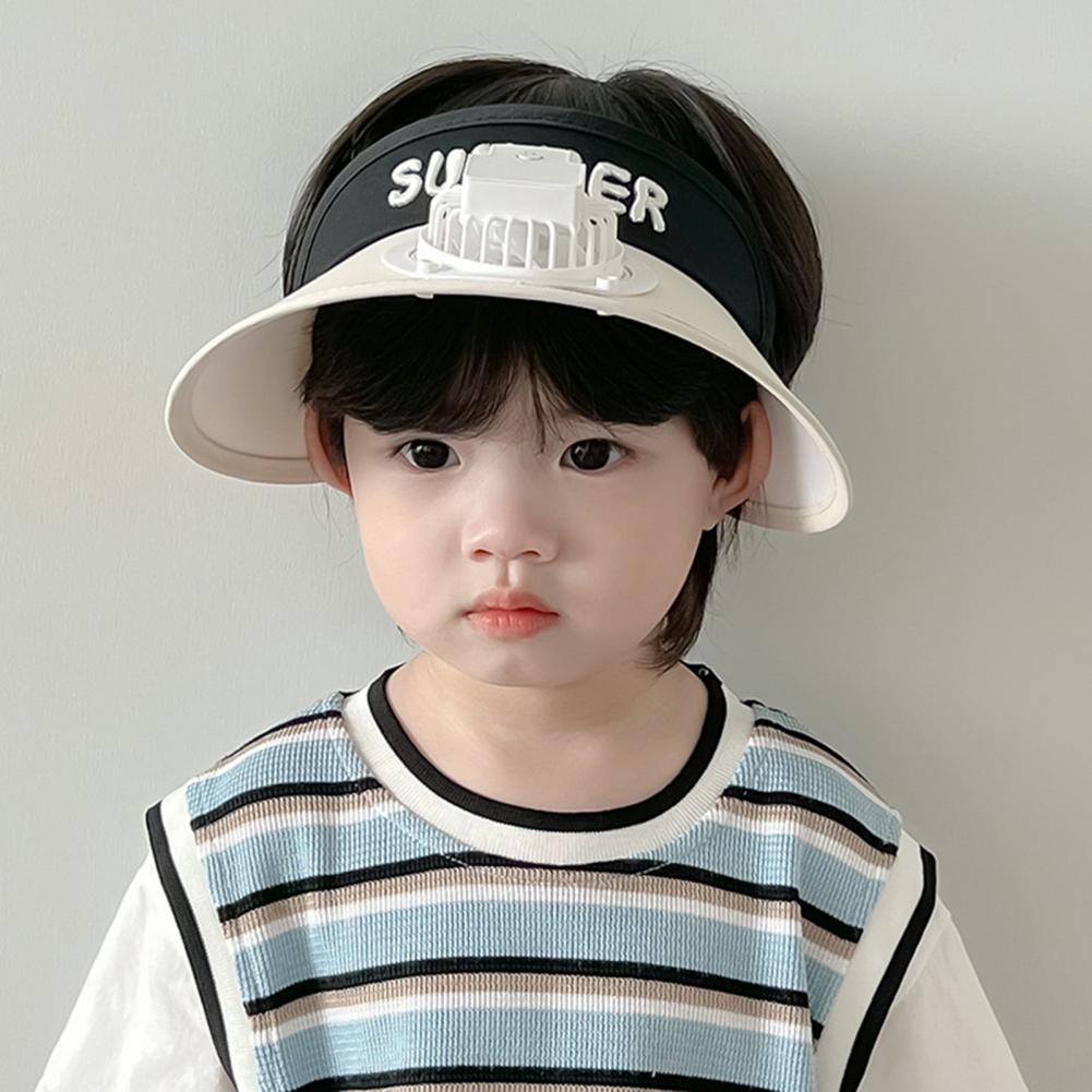 Sommer Kinder Sonne mit Mini Lüfter Leere Top Breite Krempe Visier Wandern Reise Sonnenschutz Mädchen Jungen Outdoor Hut_voghion.com