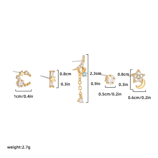女性のための星と月の形をしたミニイヤリング