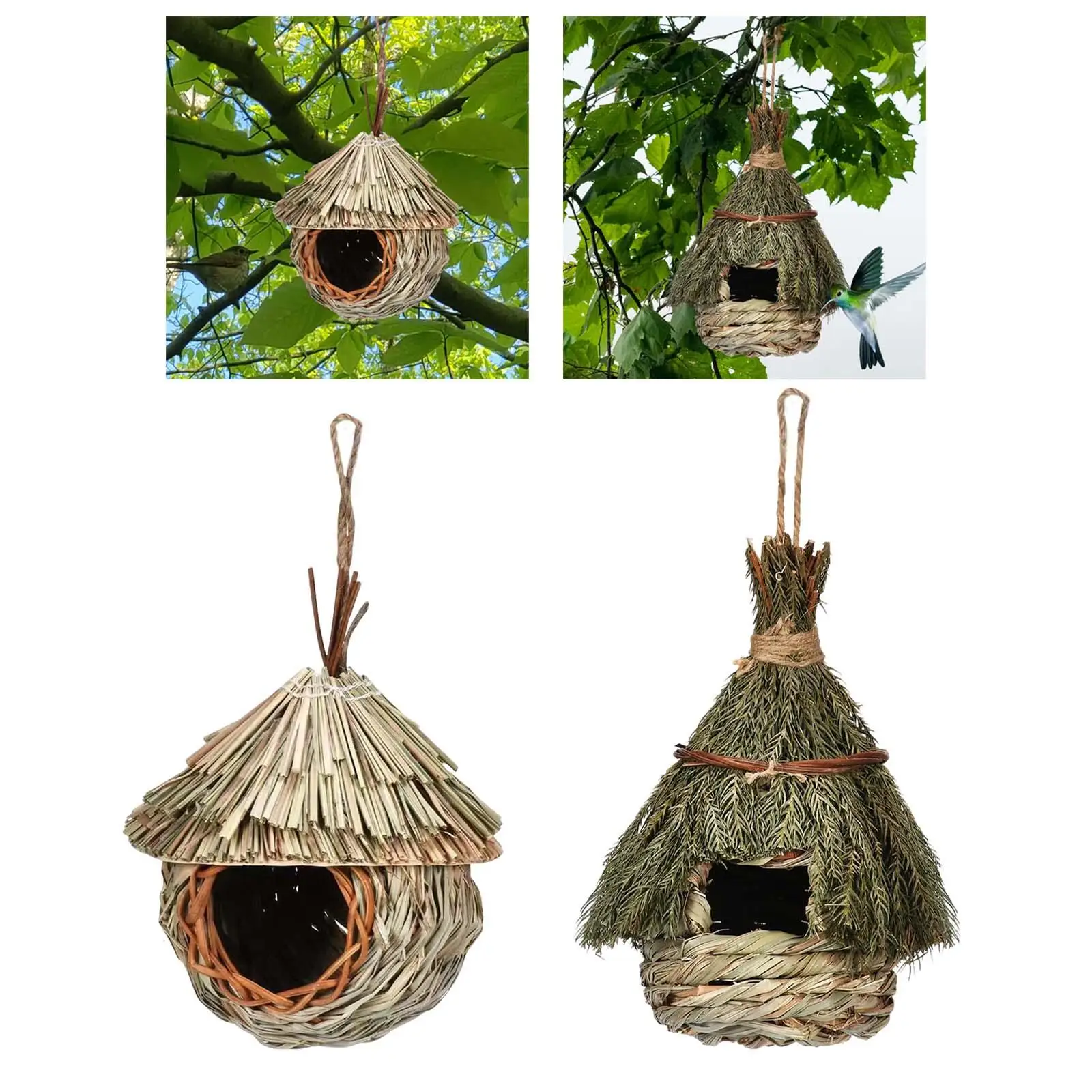 Natural Birdhouse Decoration Pet Bedroom Hut Cozy Woven Hanging Birds Cage Nest for Lovebird Pigeons Parrots Owls Outdoor