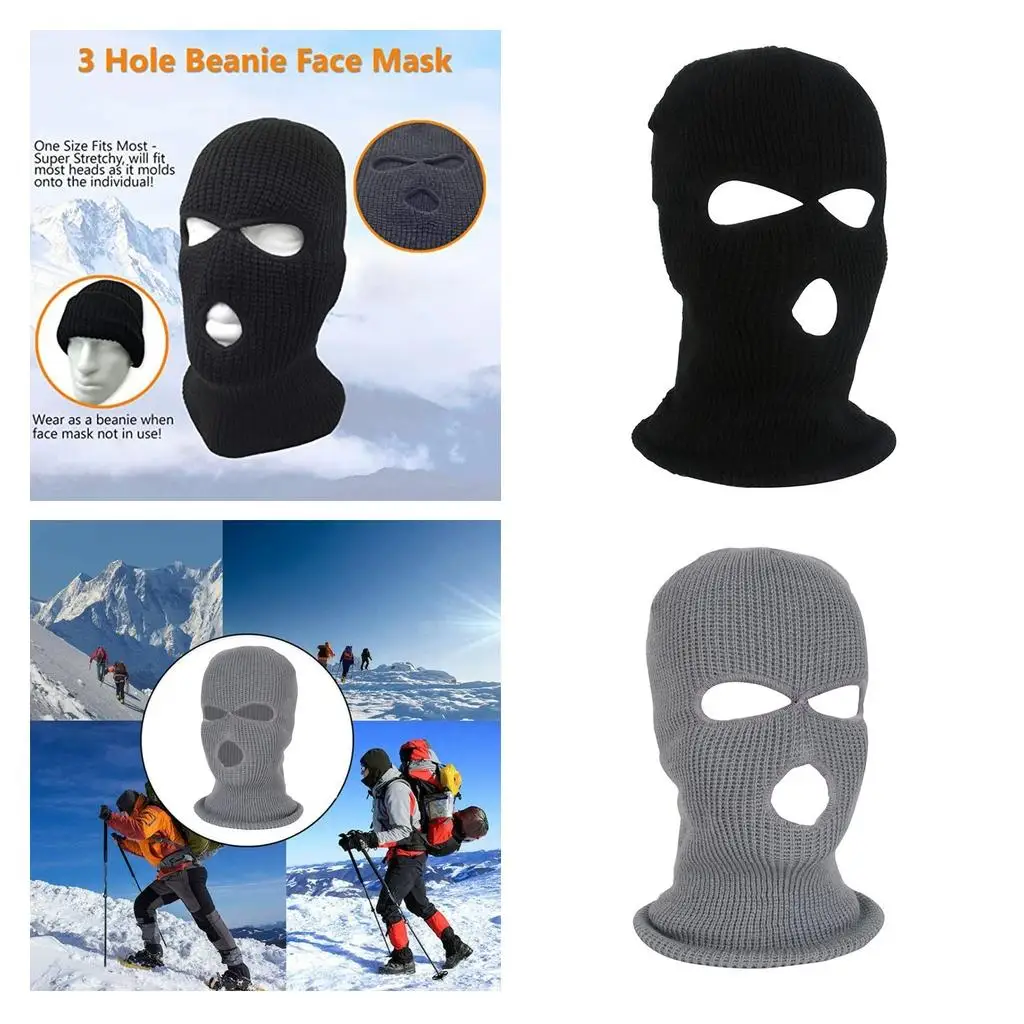 2x Full  Knitted 3-hole Balaclava Winter Ski Mask for Adults